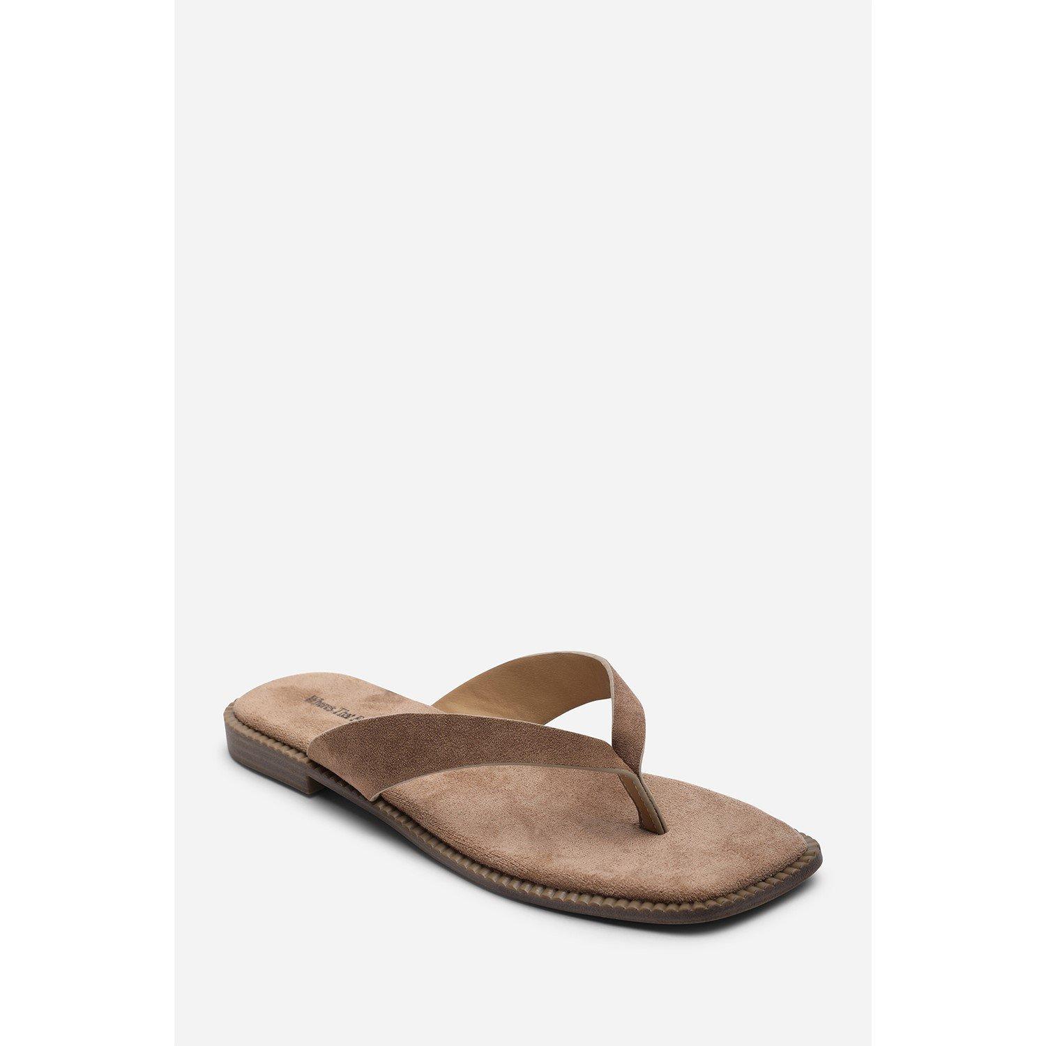 Camel - Wheres That From - Lirena Square Toe Camel Suede Flip Flop Sandal - 3