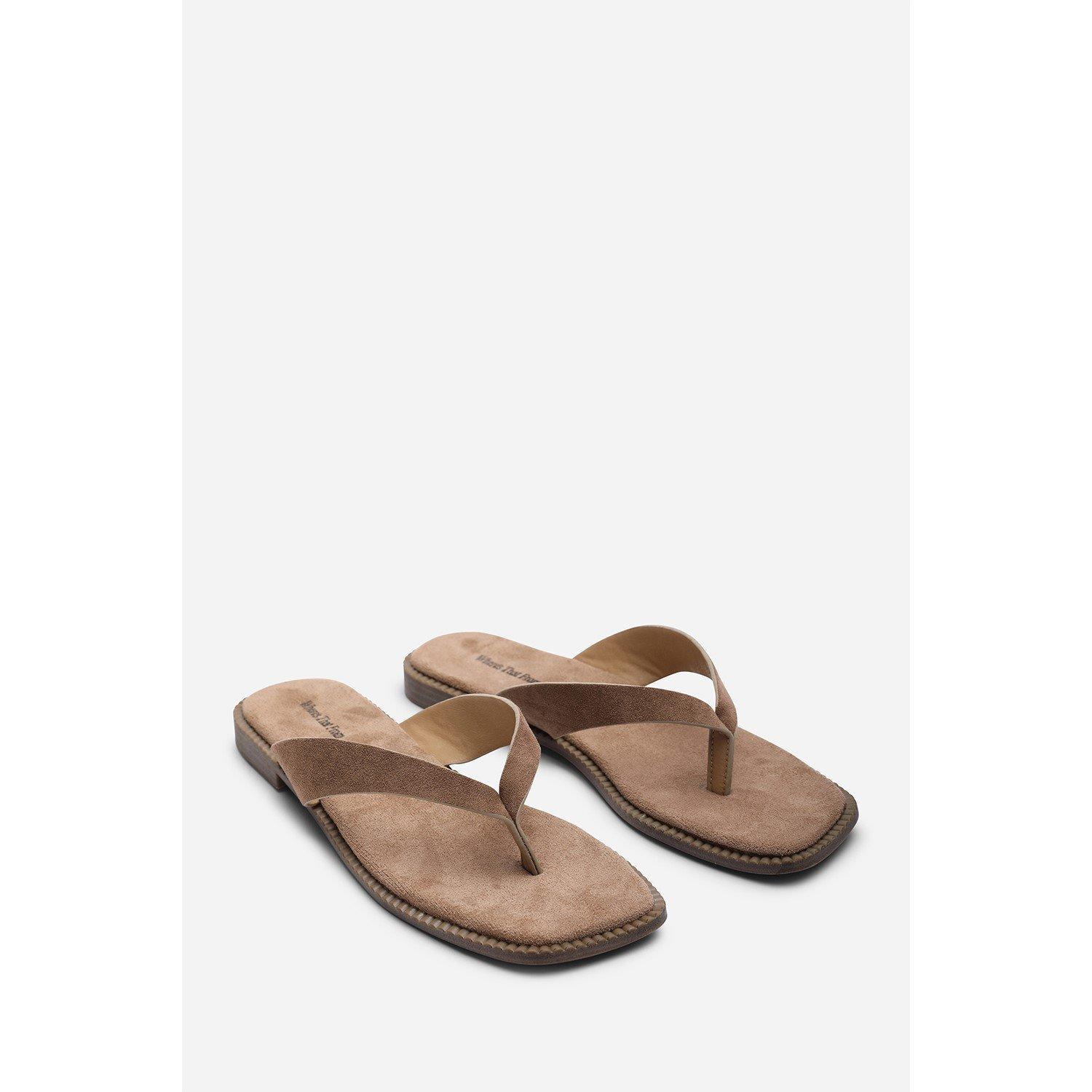 Camel - Wheres That From - Lirena Square Toe Camel Suede Flip Flop Sandal - 4