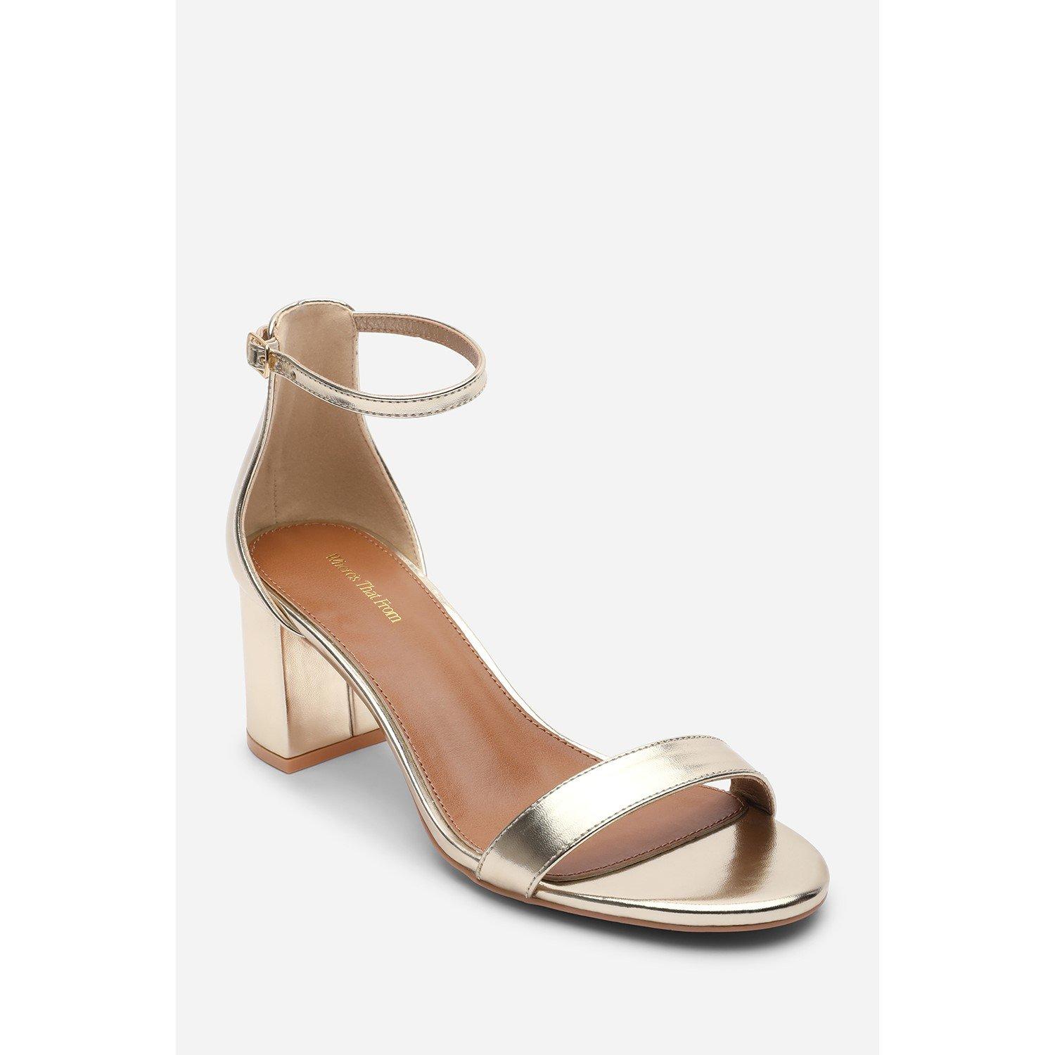 Gold - Wheres That From - Beacon Ankle Strap Block Heel Gold Metallic Sandal - 3