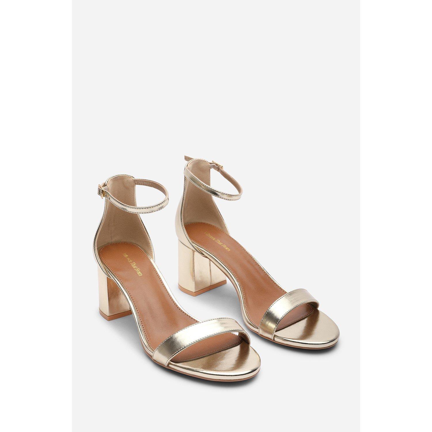 Gold - Wheres That From - Beacon Ankle Strap Block Heel Gold Metallic Sandal - 4