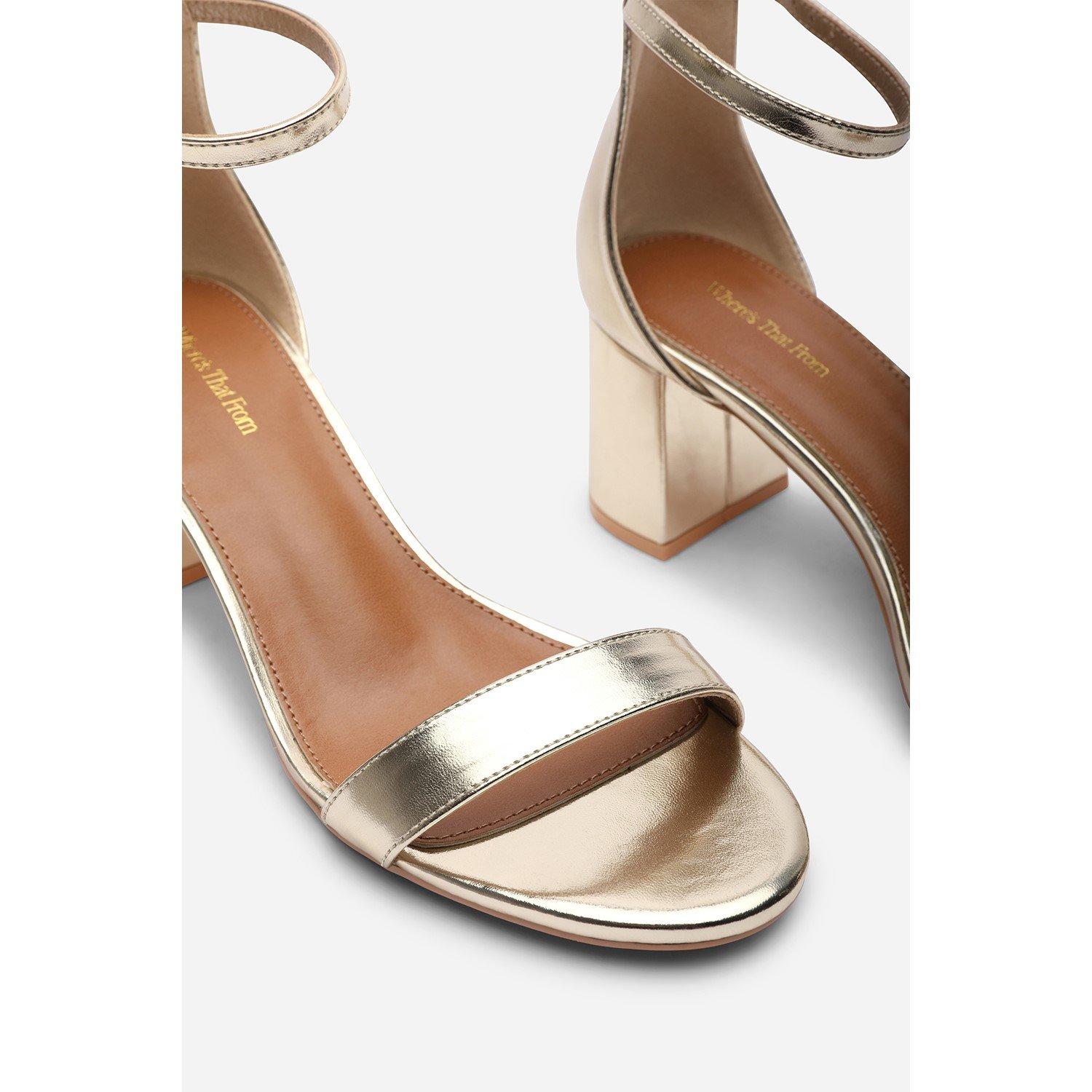 Gold - Wheres That From - Beacon Ankle Strap Block Heel Gold Metallic Sandal - 5