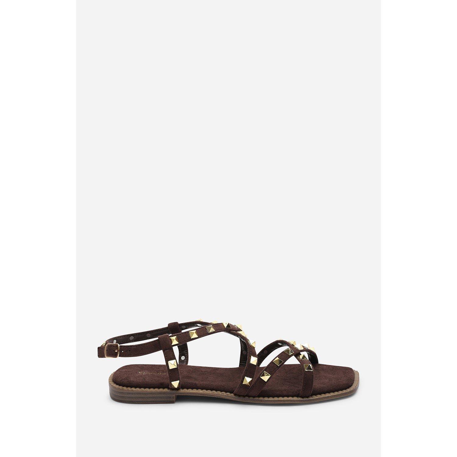 Dark Brown - Wheres That From - Montana Gladiator Sandal With Studd Detail In Dark - 2