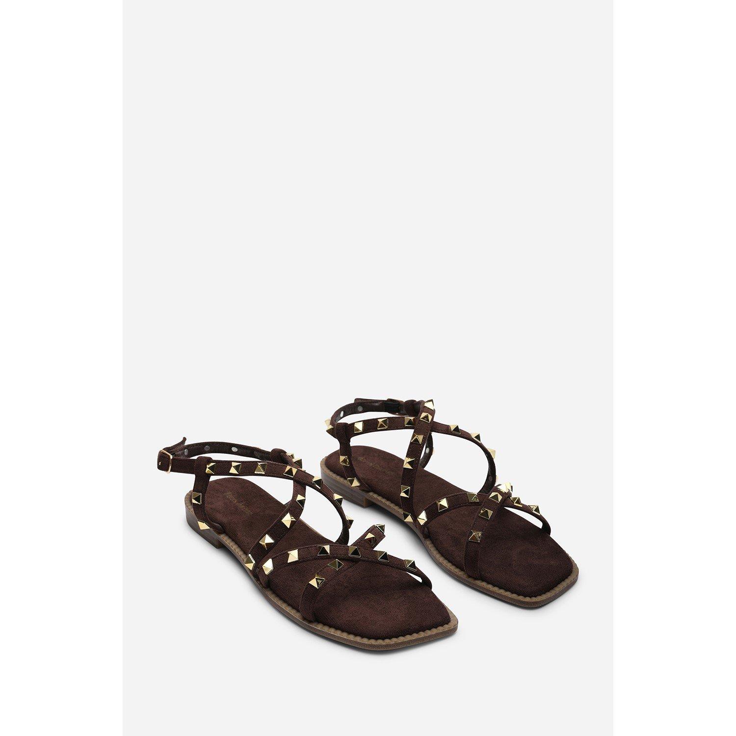 Dark Brown - Wheres That From - Montana Gladiator Sandal With Studd Detail In Dark - 4