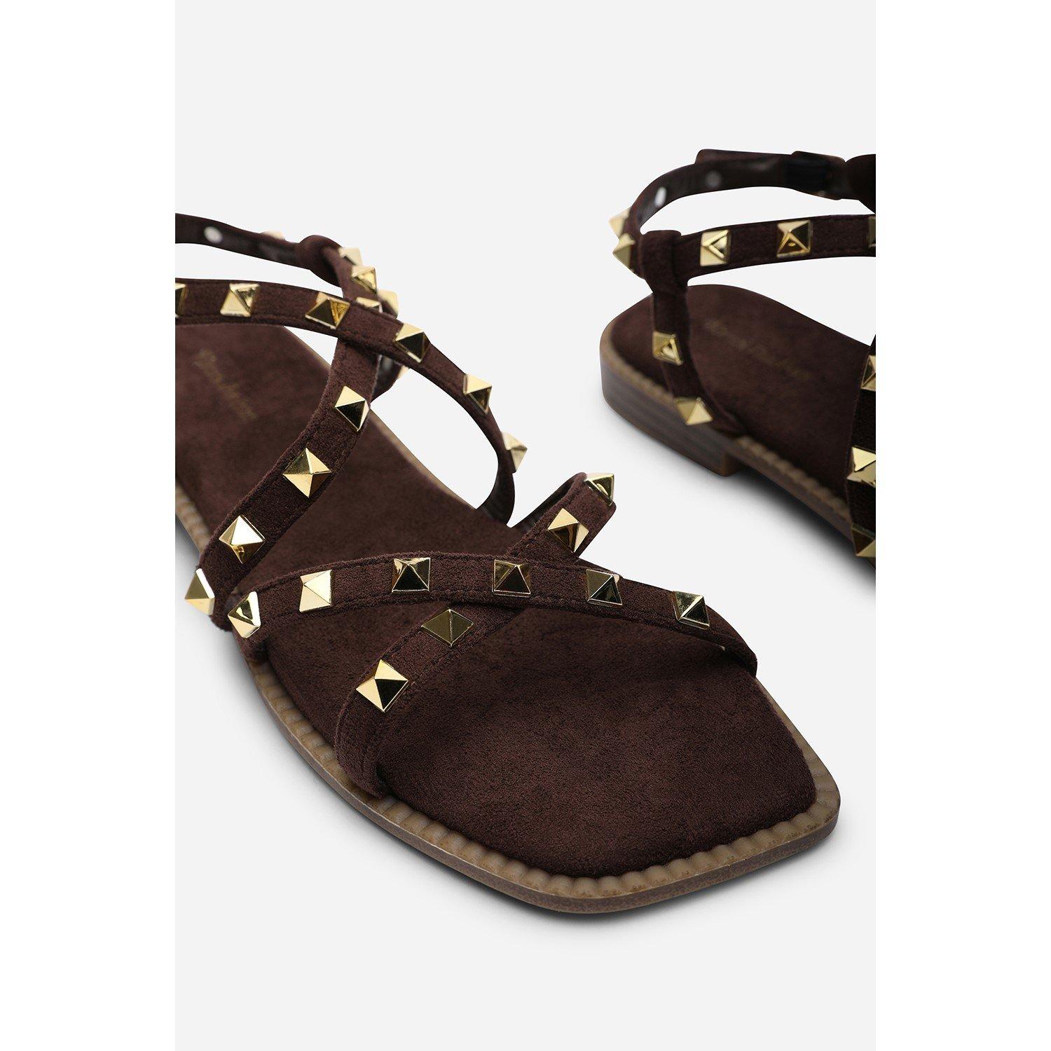 Dark Brown - Wheres That From - Montana Gladiator Sandal With Studd Detail In Dark - 5