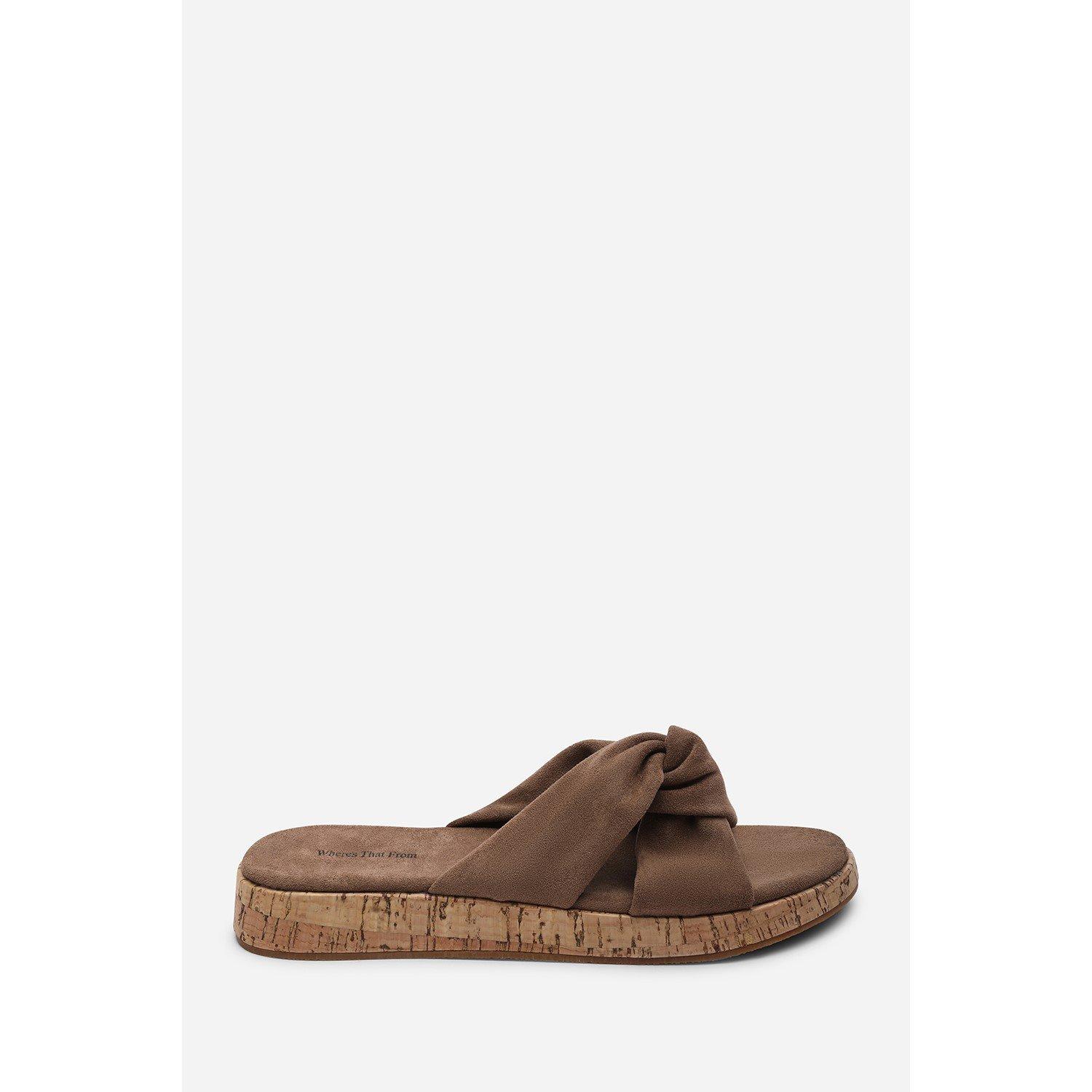 Camel - Wheres That From - Bowite Knotted Open Toe Camel Suede Low Wedge Sand - 2