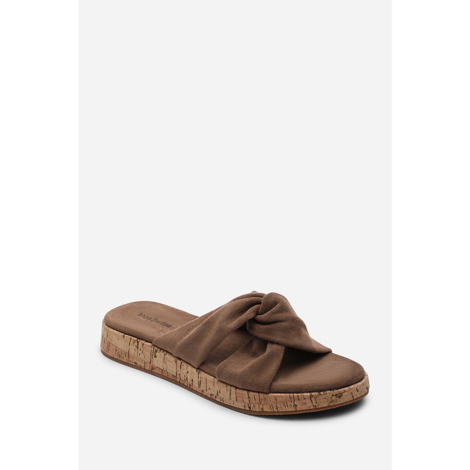 Camel - Wheres That From - Bowite Knotted Open Toe Camel Suede Low Wedge Sand - 3