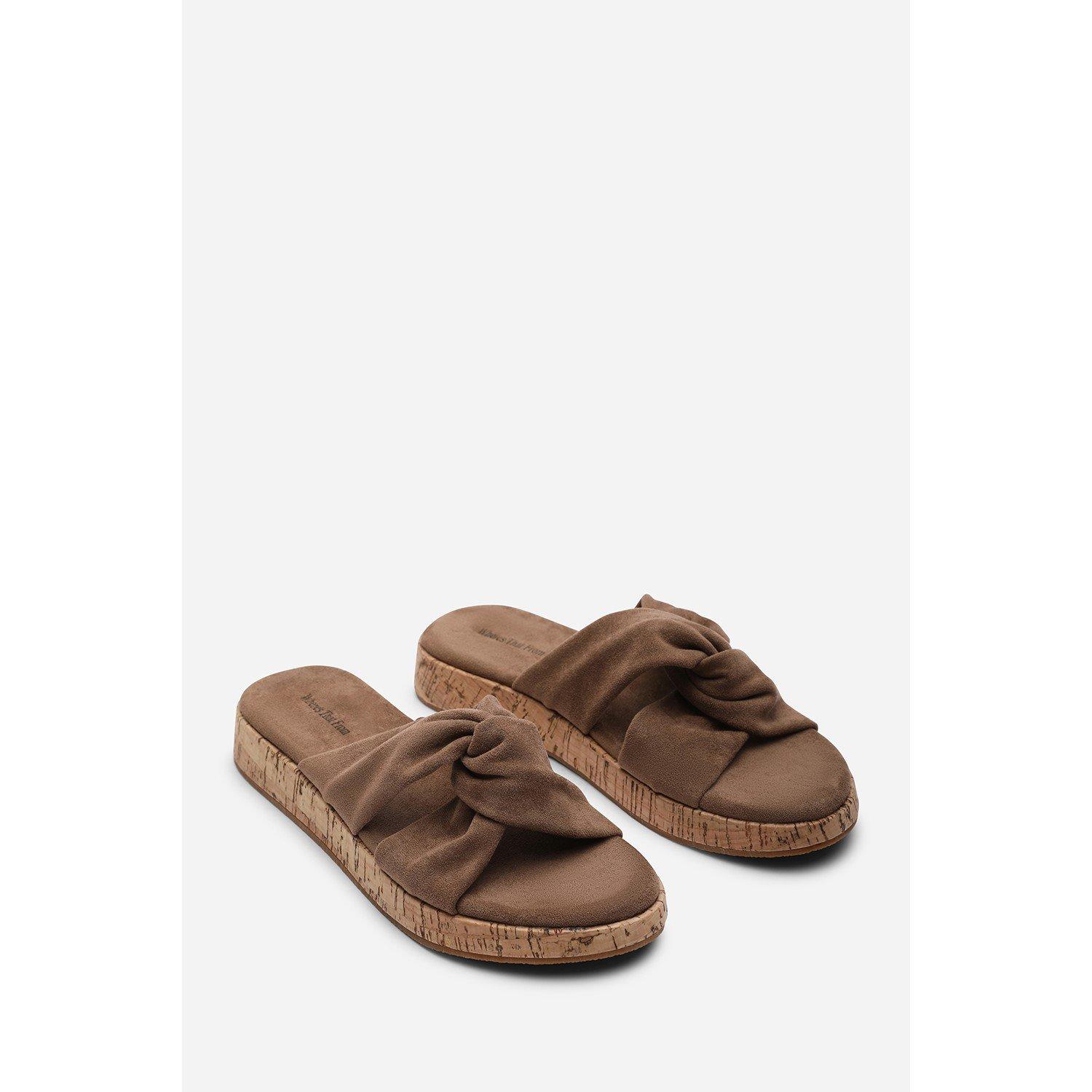 Camel - Wheres That From - Bowite Knotted Open Toe Camel Suede Low Wedge Sand - 4