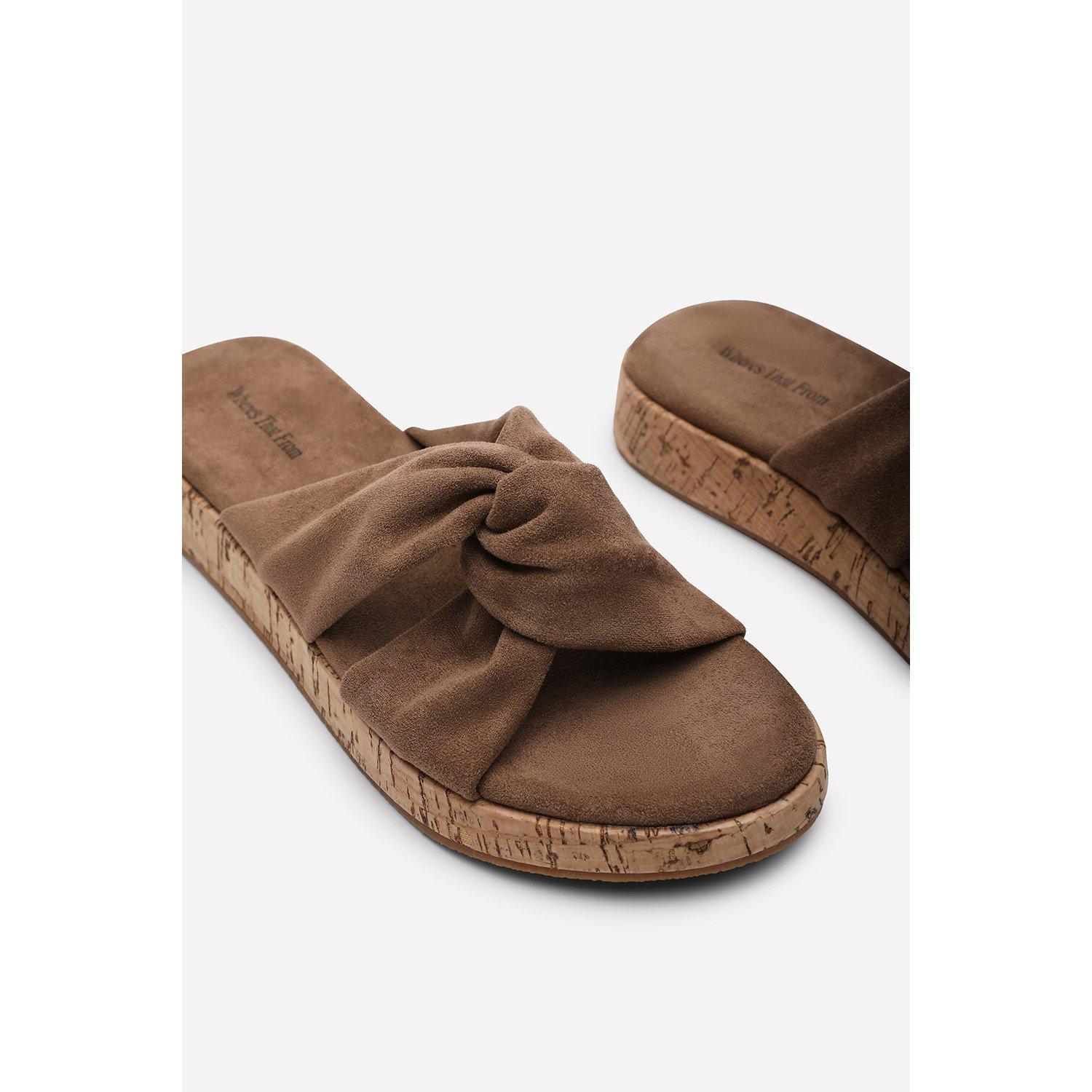 Camel - Wheres That From - Bowite Knotted Open Toe Camel Suede Low Wedge Sand - 5