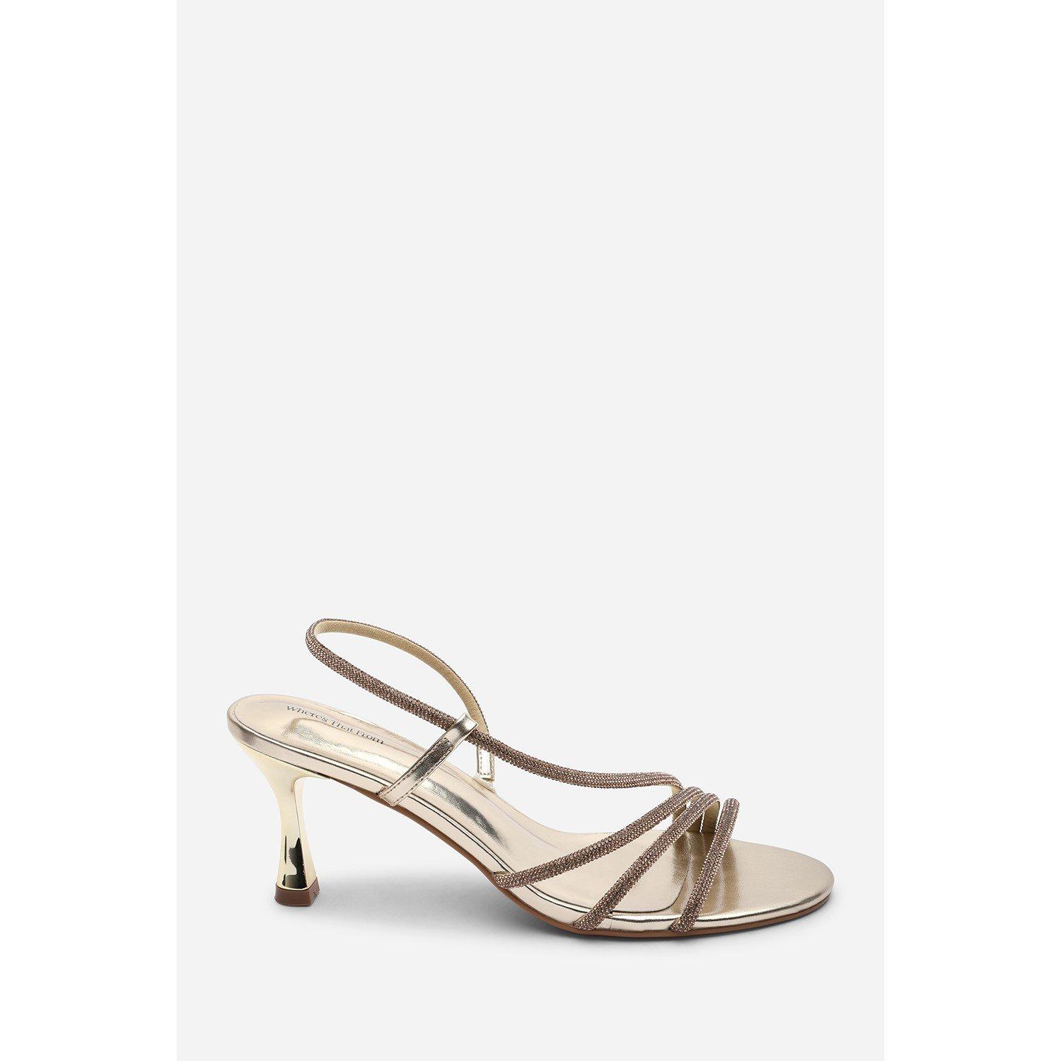 Gold - Wheres That From - Gloria Diamante Strappy Low Heeled Gold Metallic S - 2