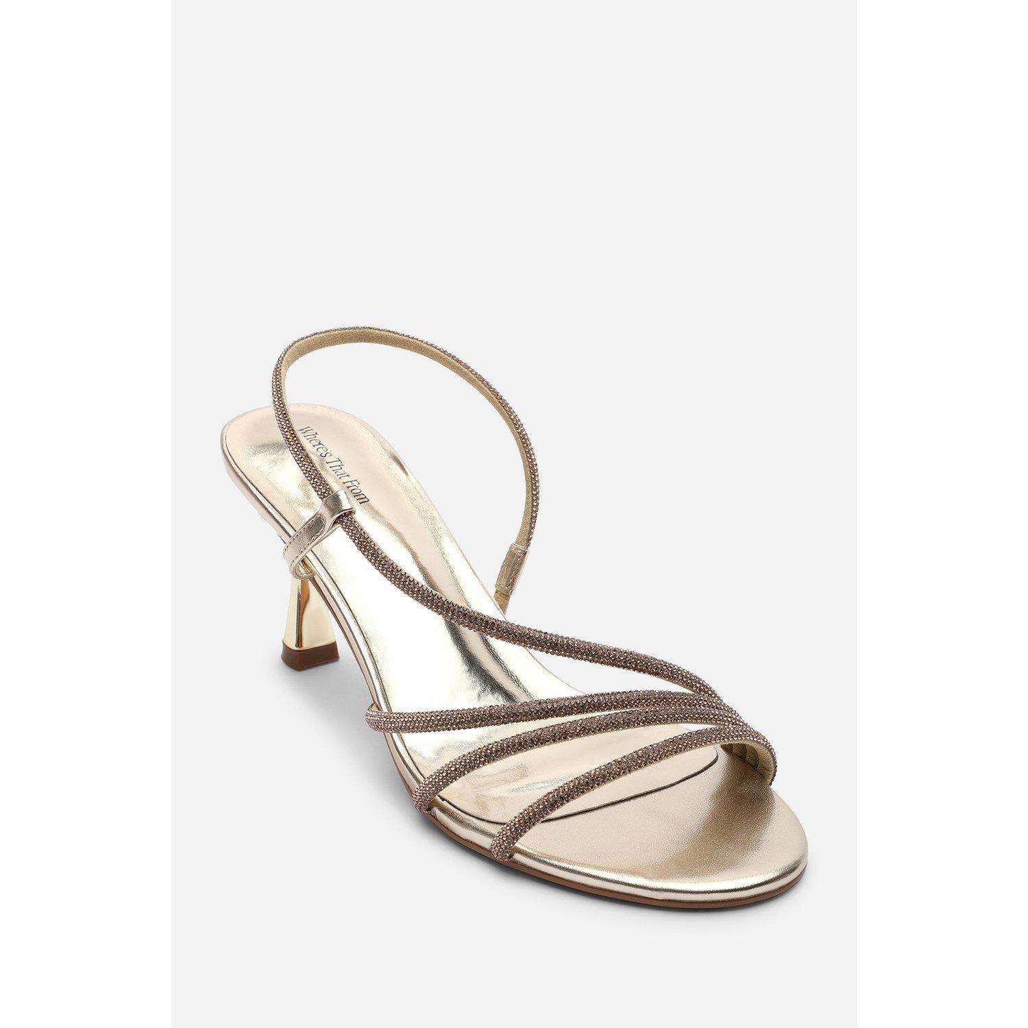 Gold - Wheres That From - Gloria Diamante Strappy Low Heeled Gold Metallic S - 3