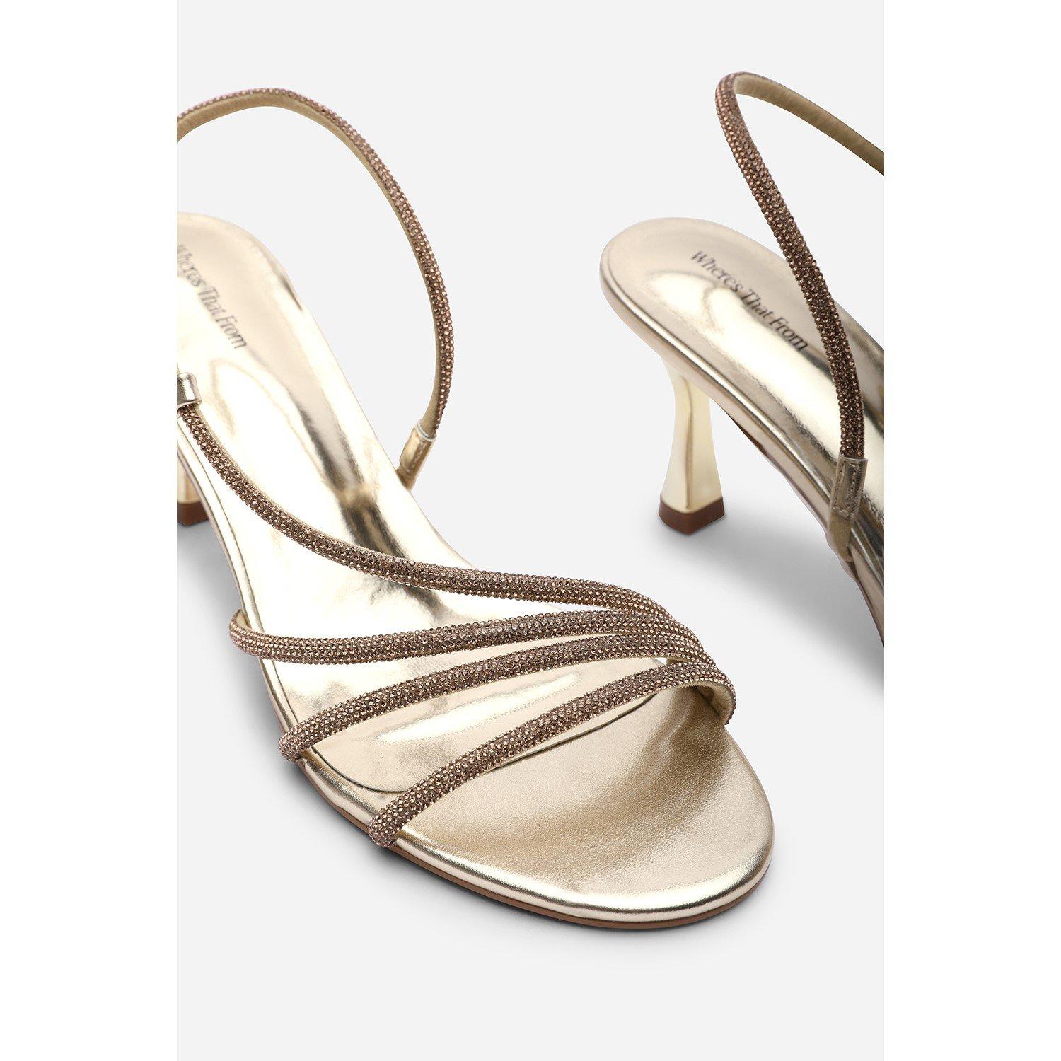 Gold - Wheres That From - Gloria Diamante Strappy Low Heeled Gold Metallic S - 5