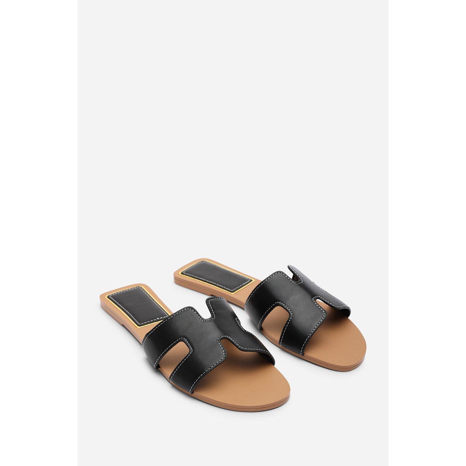 Black - Wheres That From - Grazia Cut Out Design Wide Fit Black Slide On Sand - 4