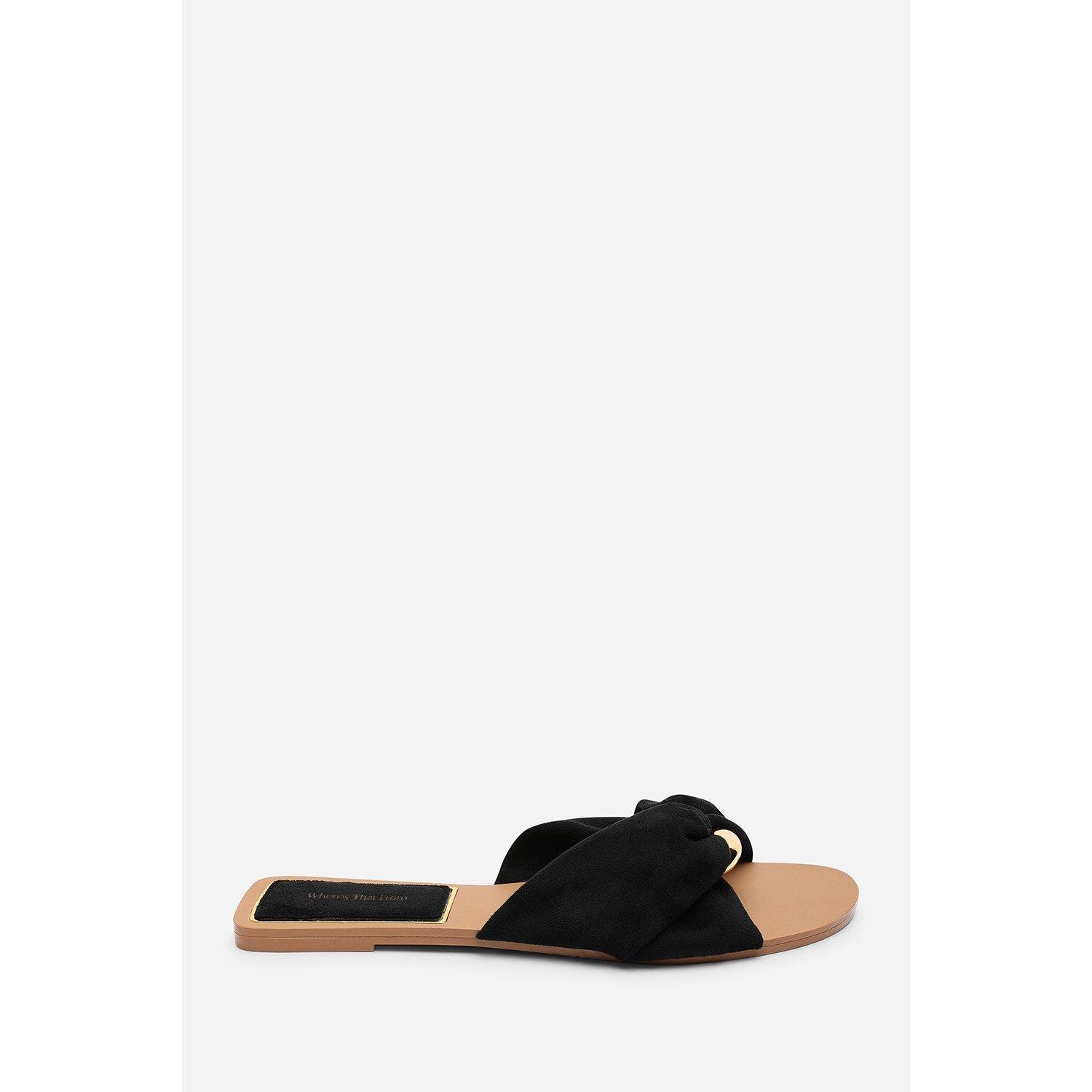 Black - Wheres That From - Lavina Knot Detail Black Suede Slide On Sandal - 2