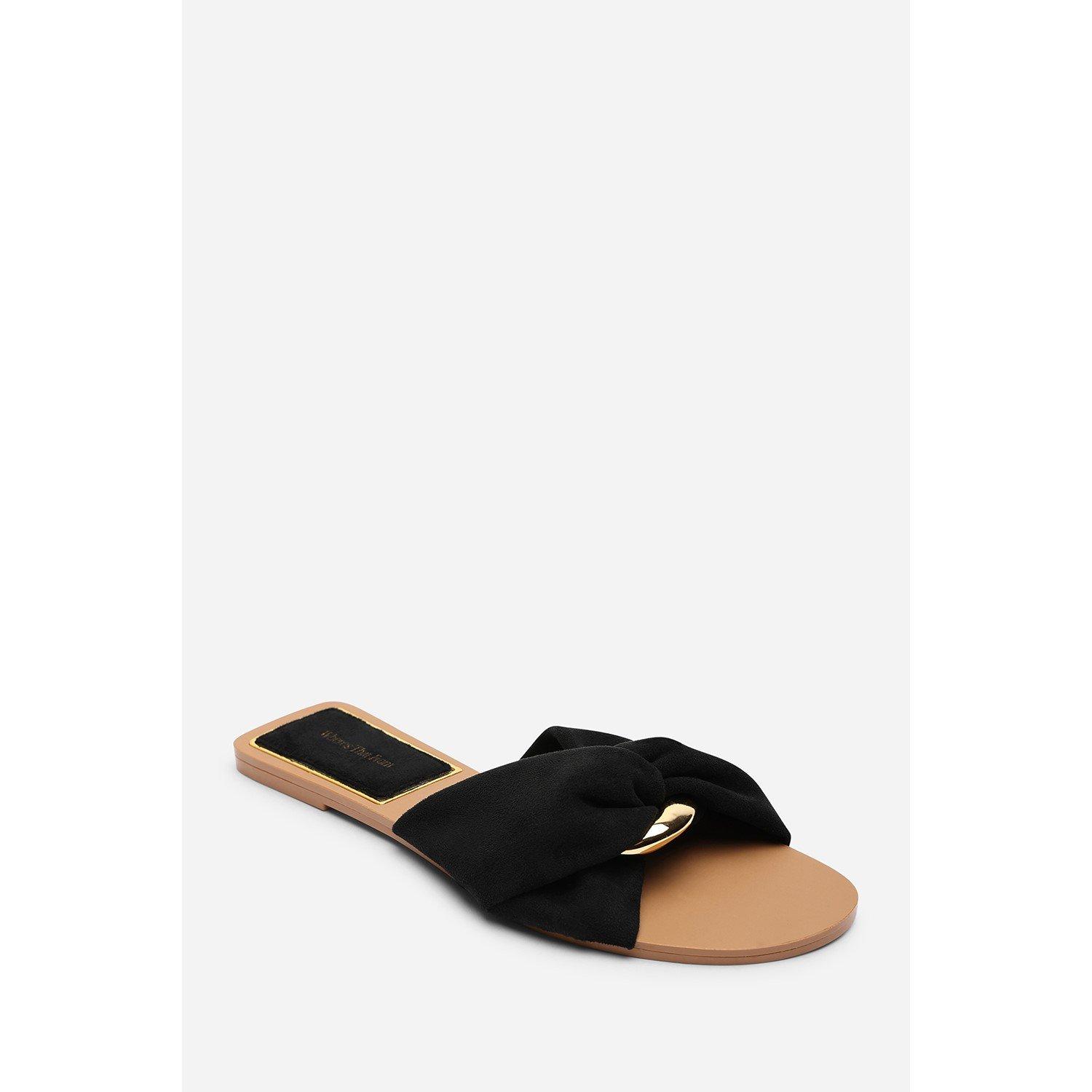 Black - Wheres That From - Lavina Knot Detail Black Suede Slide On Sandal - 3