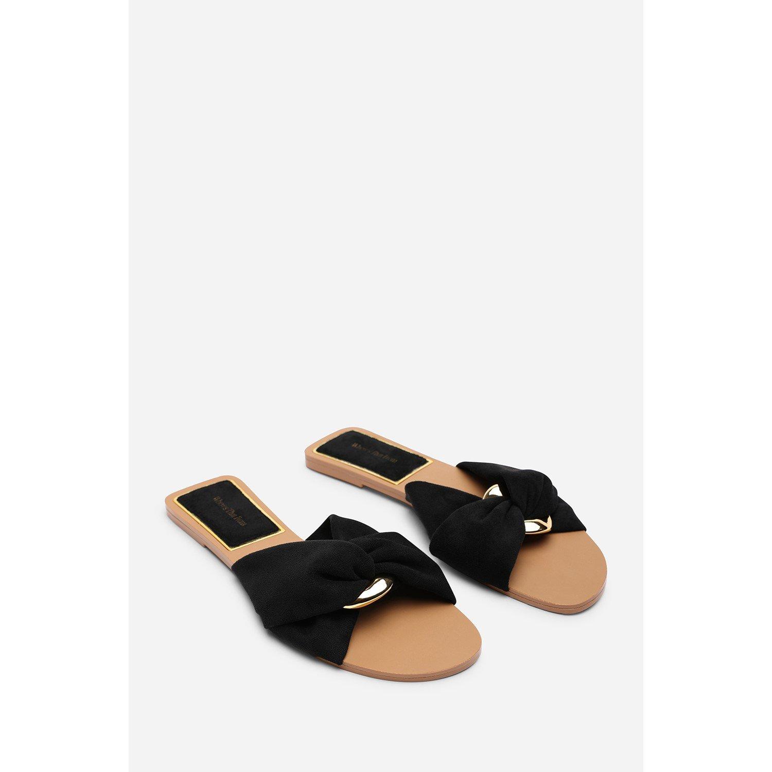 Black - Wheres That From - Lavina Knot Detail Black Suede Slide On Sandal - 4