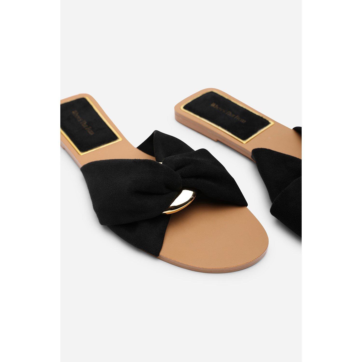 Black - Wheres That From - Lavina Knot Detail Black Suede Slide On Sandal - 5