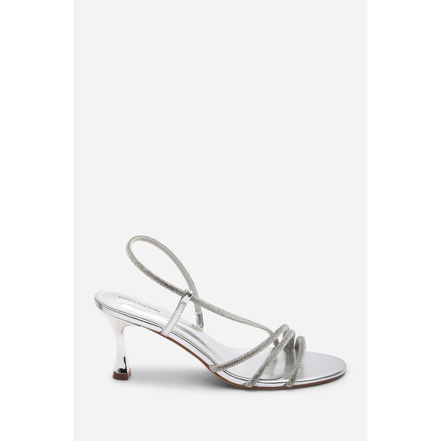 Silver - Wheres That From - Gloria Diamante Strappy Low Heeled Silver Metallic - 2