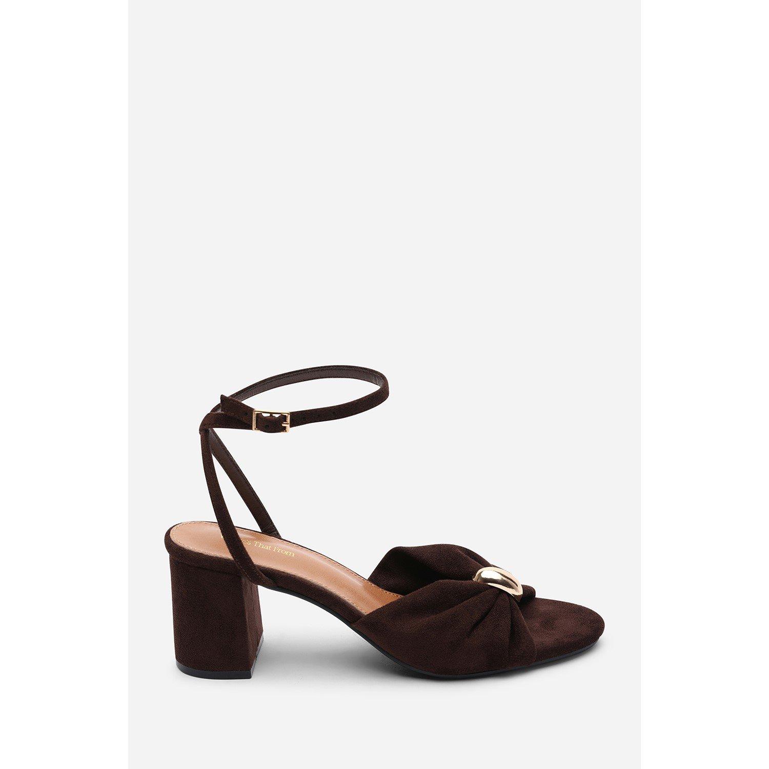 Dark Brown - Wheres That From - Bluebird Block Heel Ruched Buckle Dark Brown Suede - 1