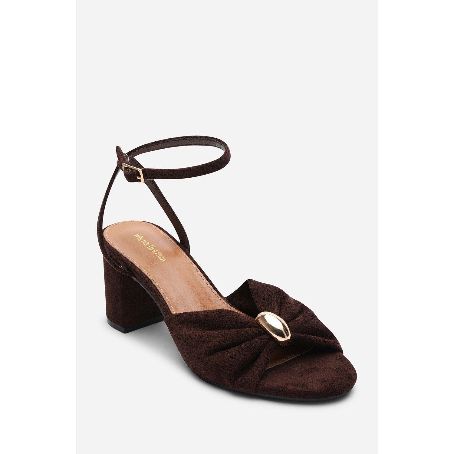Dark Brown - Wheres That From - Bluebird Block Heel Ruched Buckle Dark Brown Suede - 2