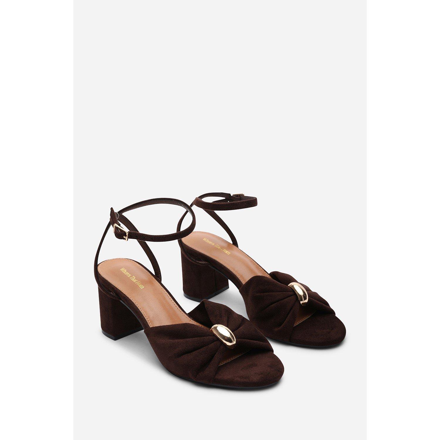 Dark Brown - Wheres That From - Bluebird Block Heel Ruched Buckle Dark Brown Suede - 3