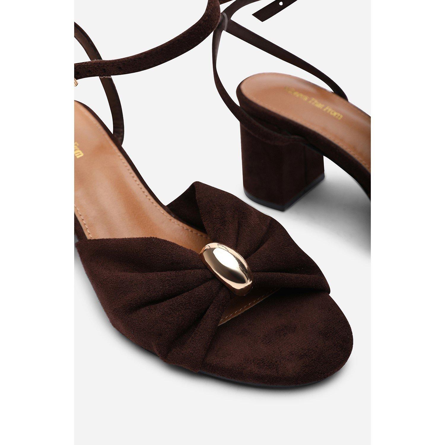 Dark Brown - Wheres That From - Bluebird Block Heel Ruched Buckle Dark Brown Suede - 4