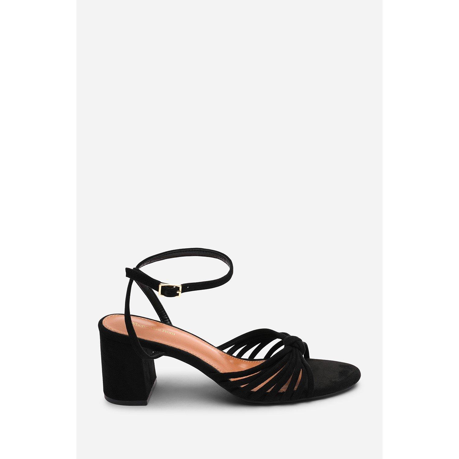 Black - Wheres That From - Blossy Knotted Block Heel Sandal With Ankle Strap - 2