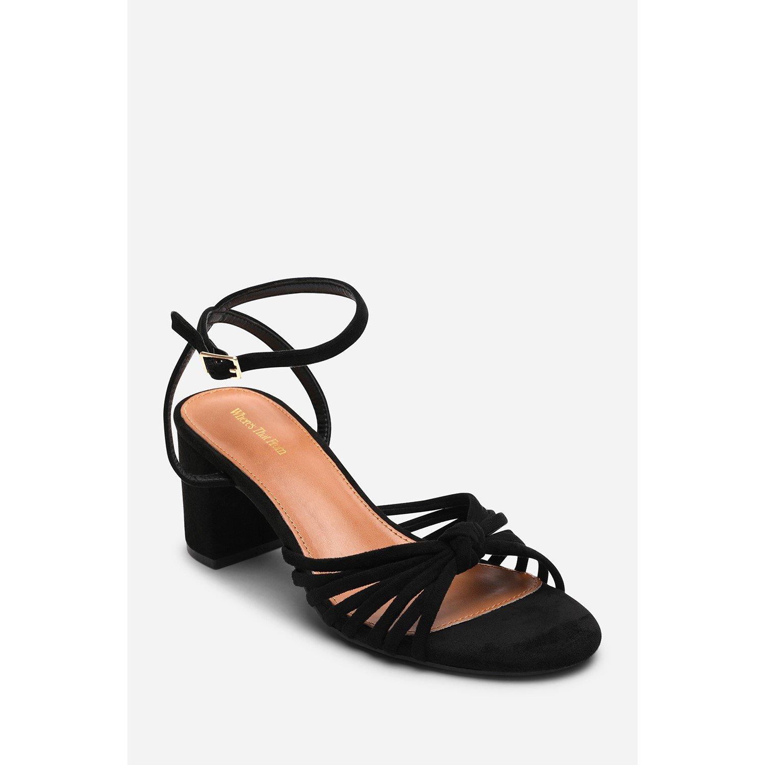 Black - Wheres That From - Blossy Knotted Block Heel Sandal With Ankle Strap - 3
