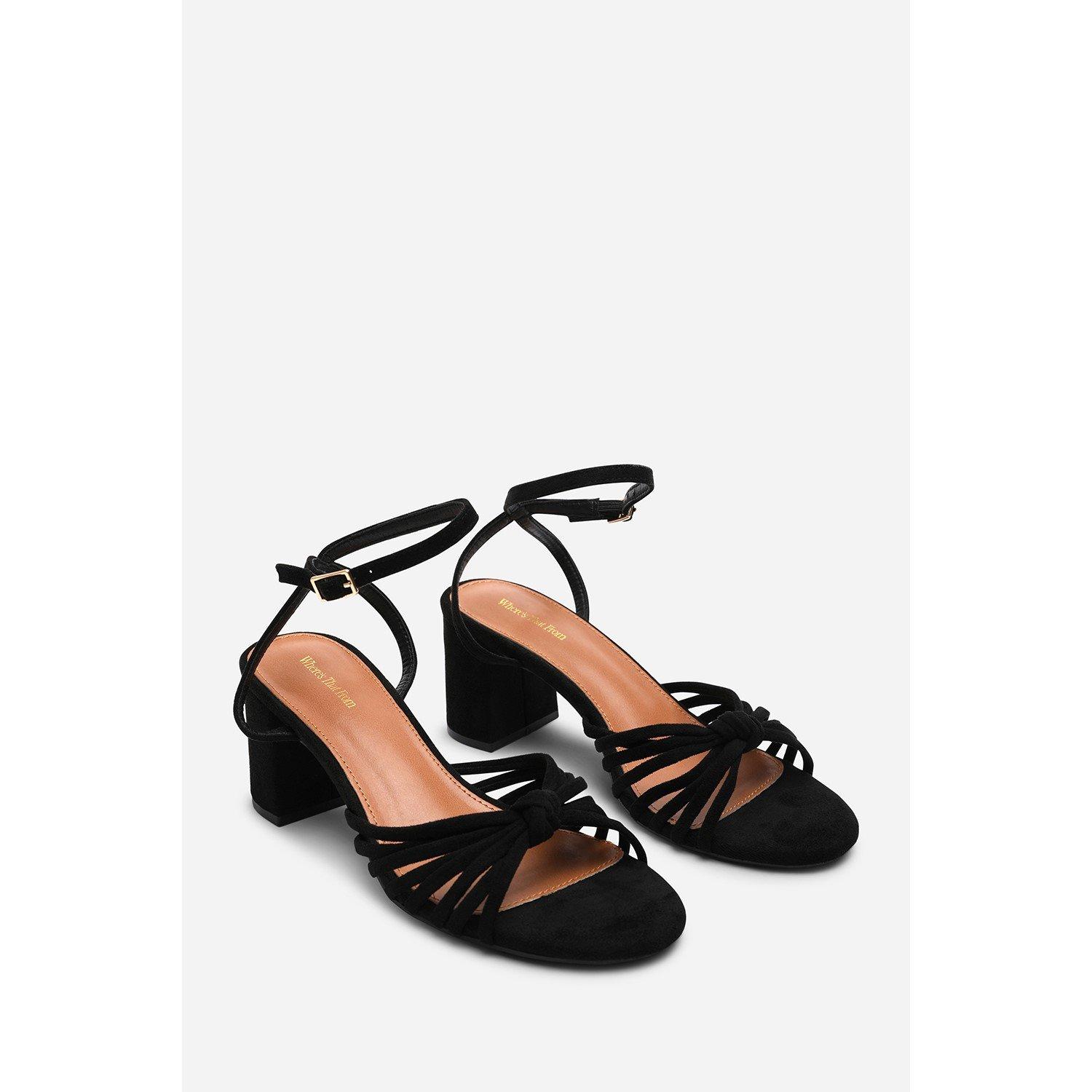 Black - Wheres That From - Blossy Knotted Block Heel Sandal With Ankle Strap - 4