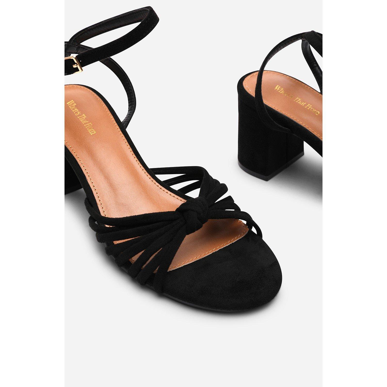 Black - Wheres That From - Blossy Knotted Block Heel Sandal With Ankle Strap - 5