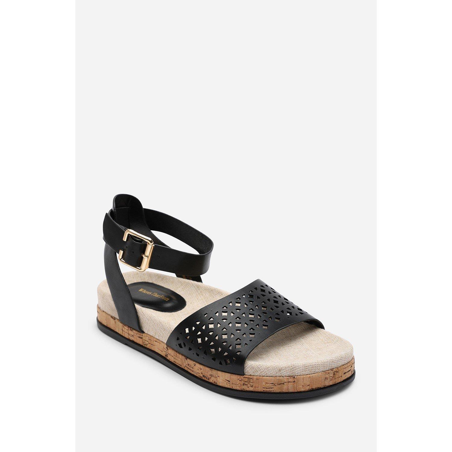 Black - Wheres That From - Bask Cutout Design Flatform Black Sandal - 3