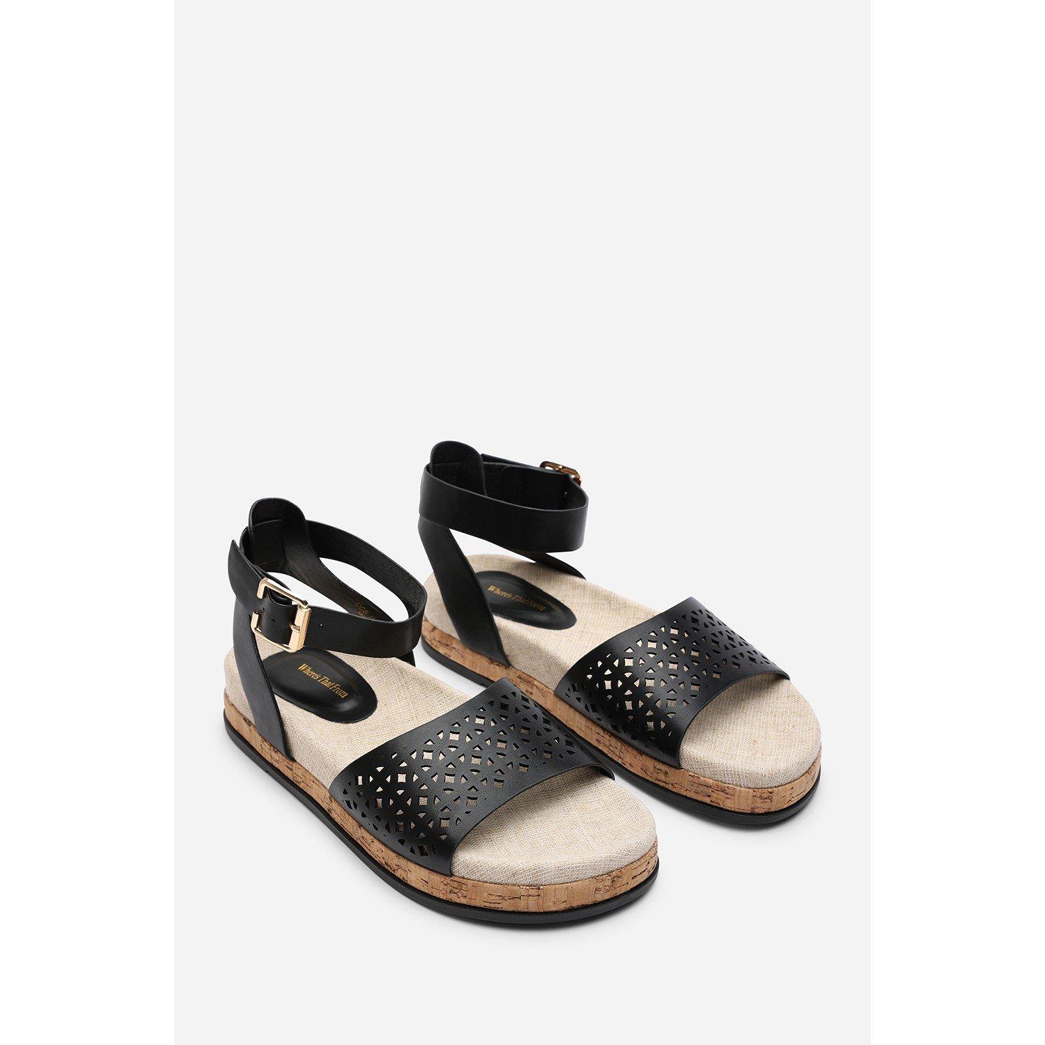 Black - Wheres That From - Bask Cutout Design Flatform Black Sandal - 4