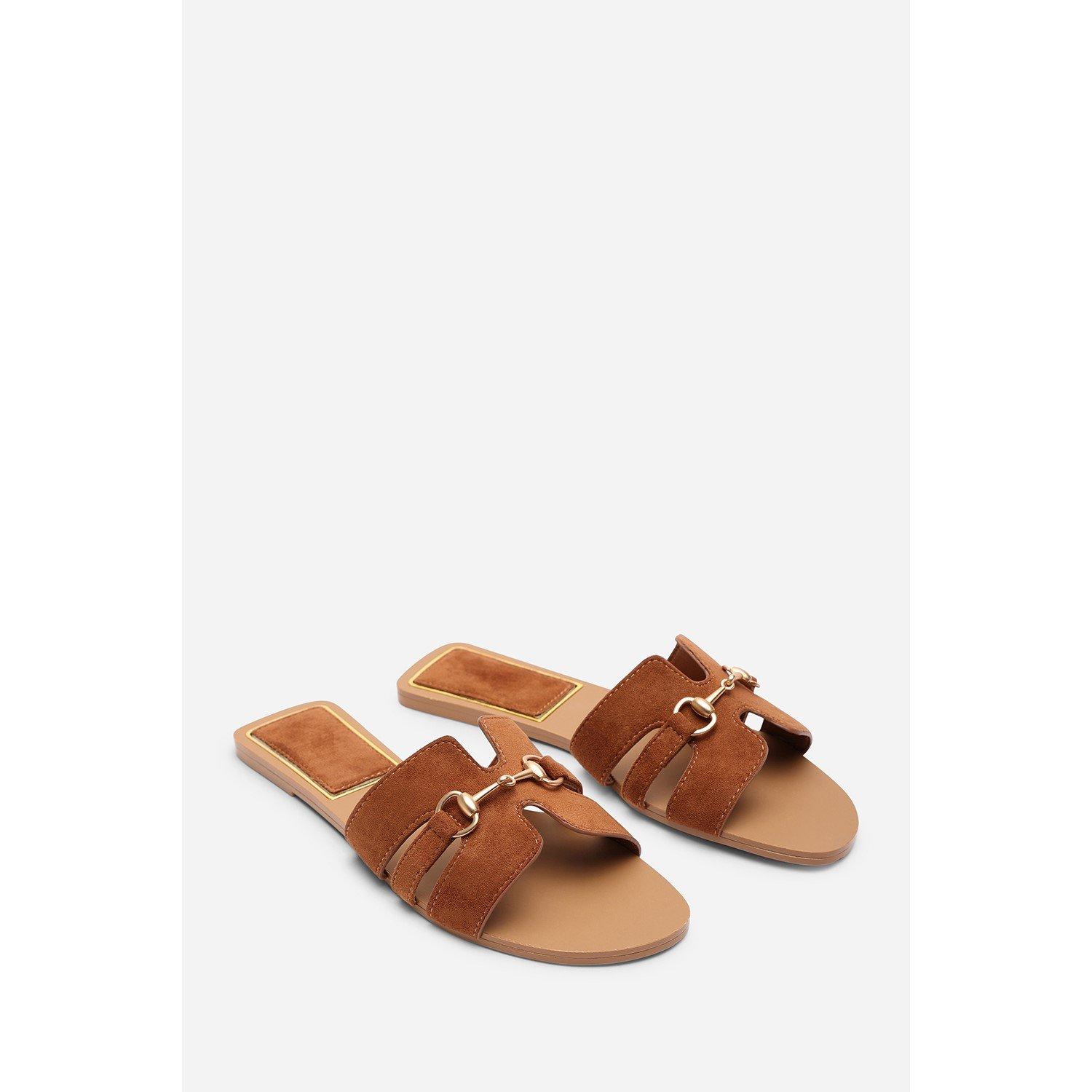 Tan - Wheres That From - Dorina Embellished Tan Suede Slide On Sandals - 4