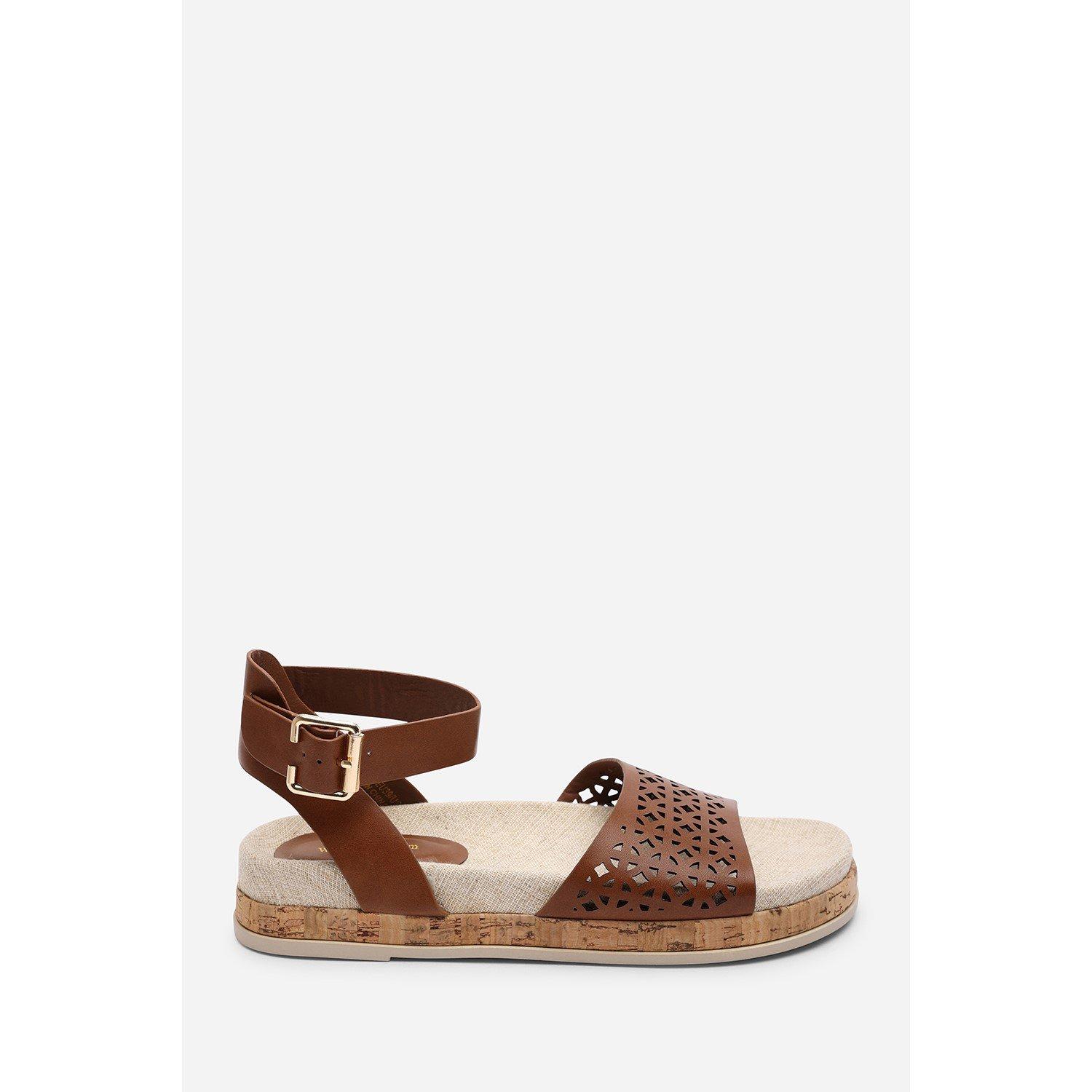 Tan - Wheres That From - Bask Cutout Design Flatform Tan Sandal - 2