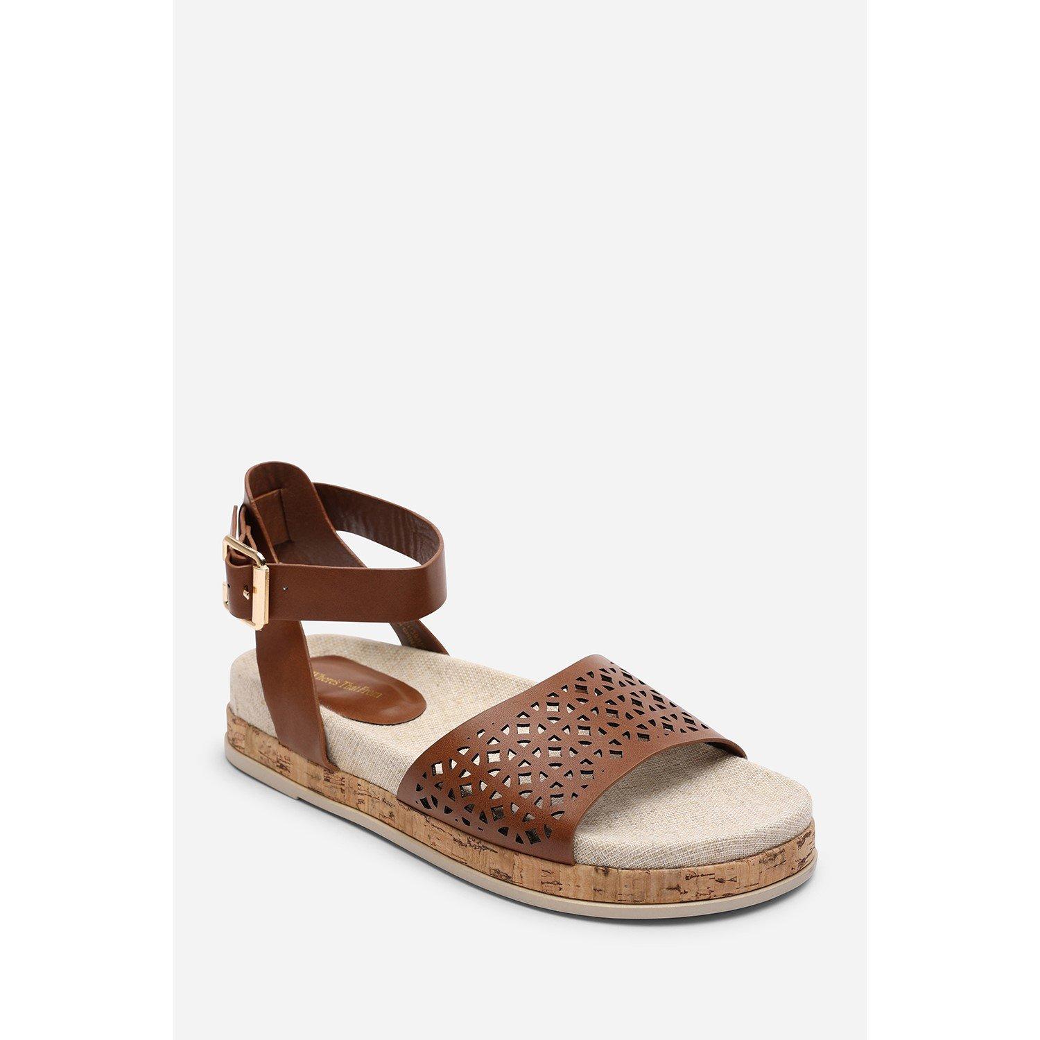 Tan - Wheres That From - Bask Cutout Design Flatform Tan Sandal - 3