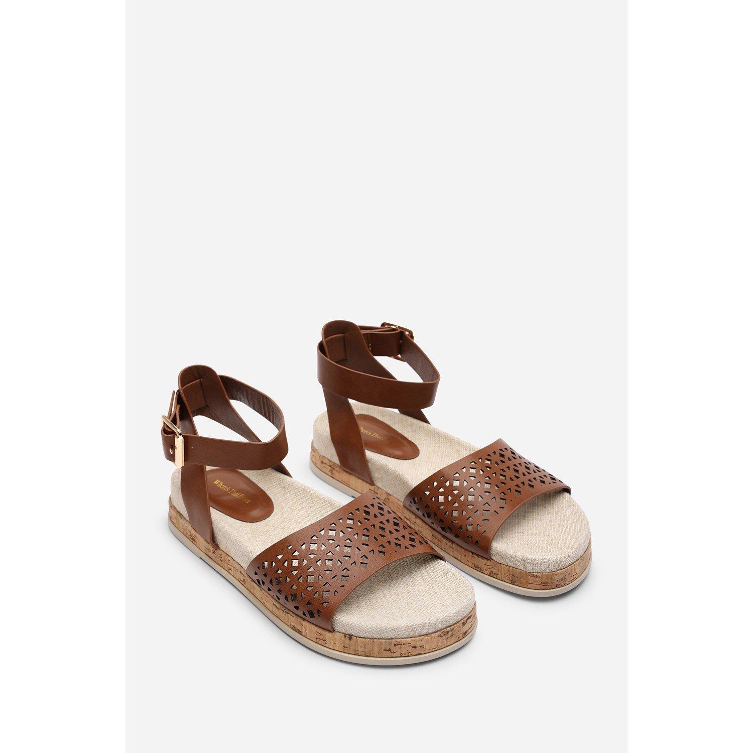 Tan - Wheres That From - Bask Cutout Design Flatform Tan Sandal - 4