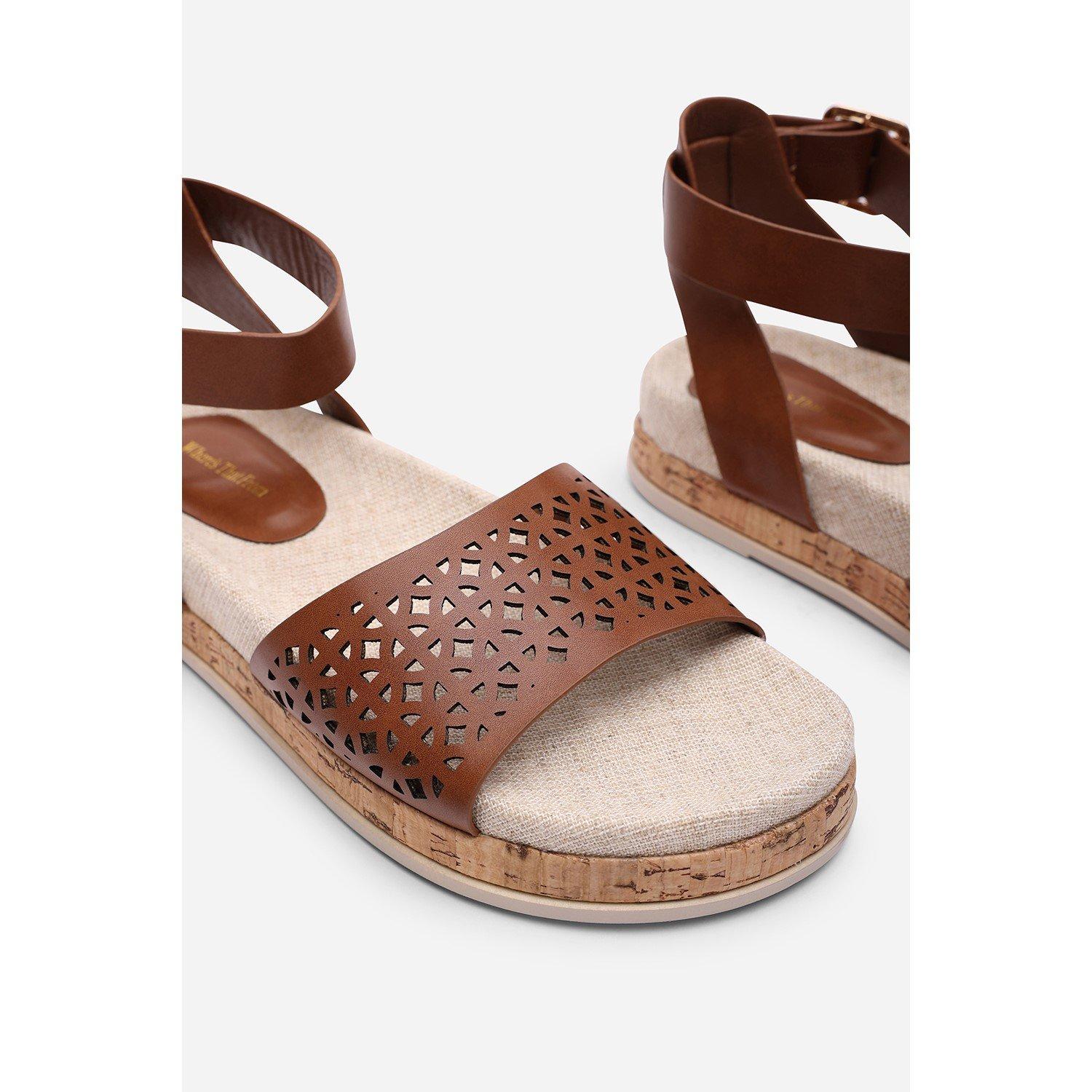 Tan - Wheres That From - Bask Cutout Design Flatform Tan Sandal - 5