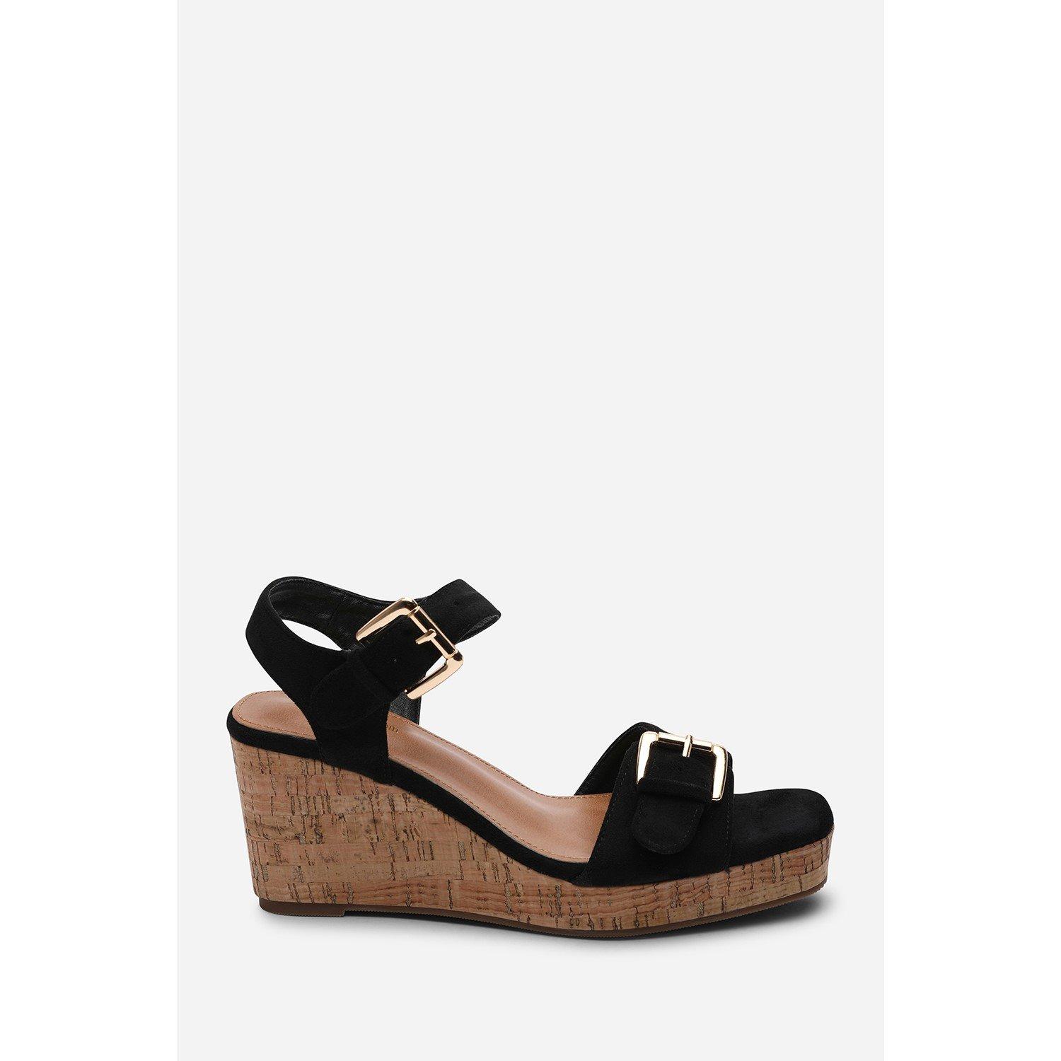 Black - Wheres That From - Olivine Double Strap Platform Black Suede Wedge - 2