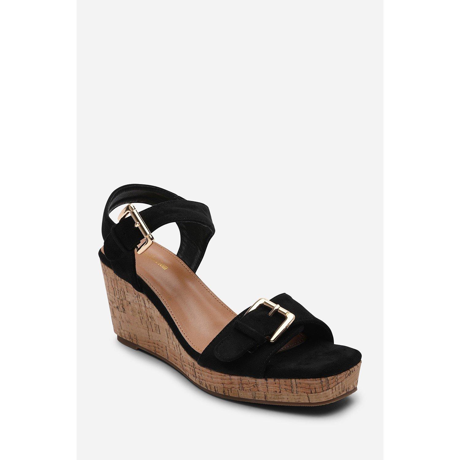 Black - Wheres That From - Olivine Double Strap Platform Black Suede Wedge - 3