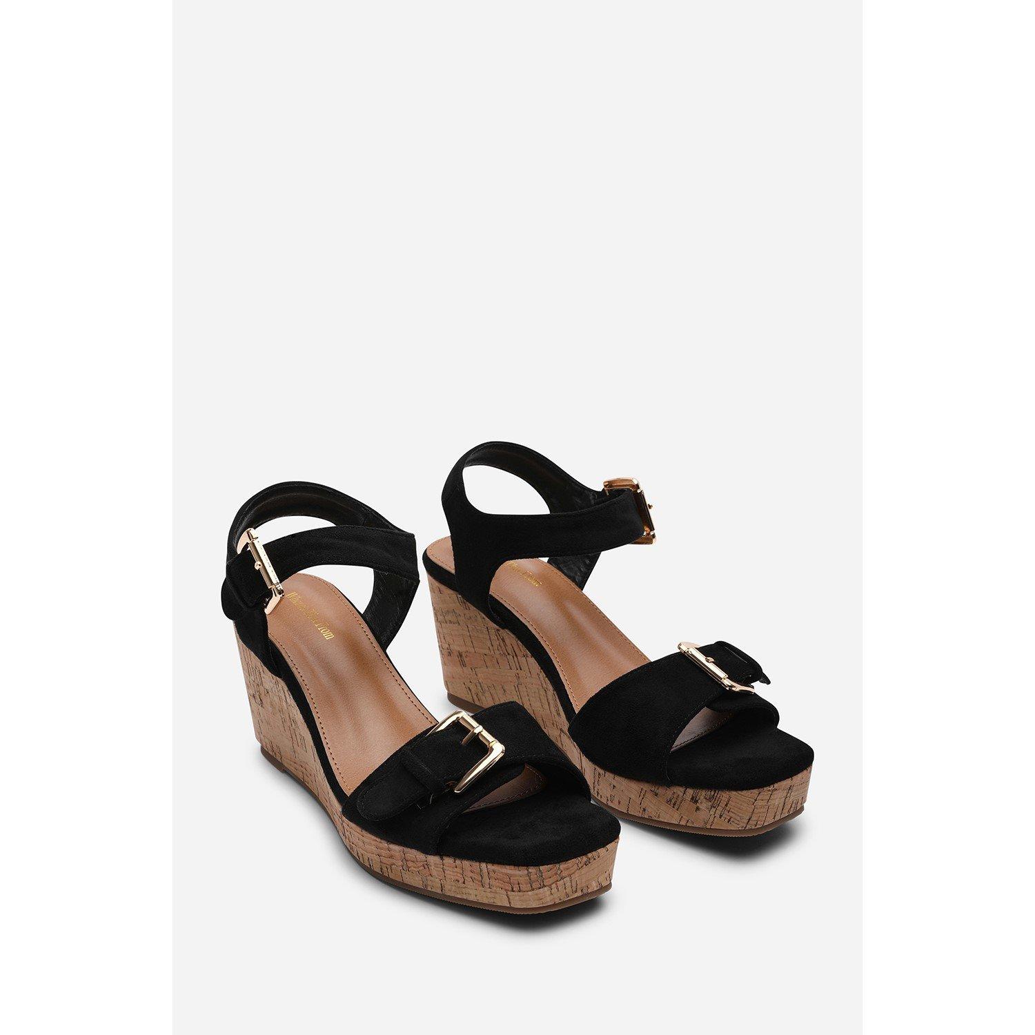 Black - Wheres That From - Olivine Double Strap Platform Black Suede Wedge - 4