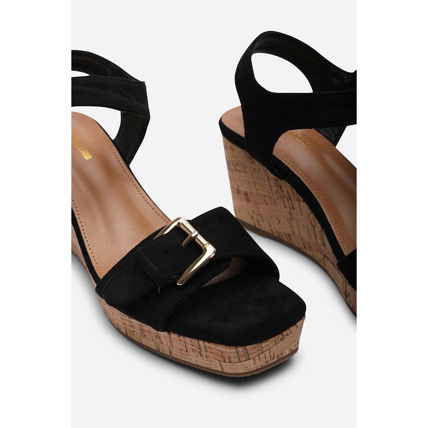 Black - Wheres That From - Olivine Double Strap Platform Black Suede Wedge - 5