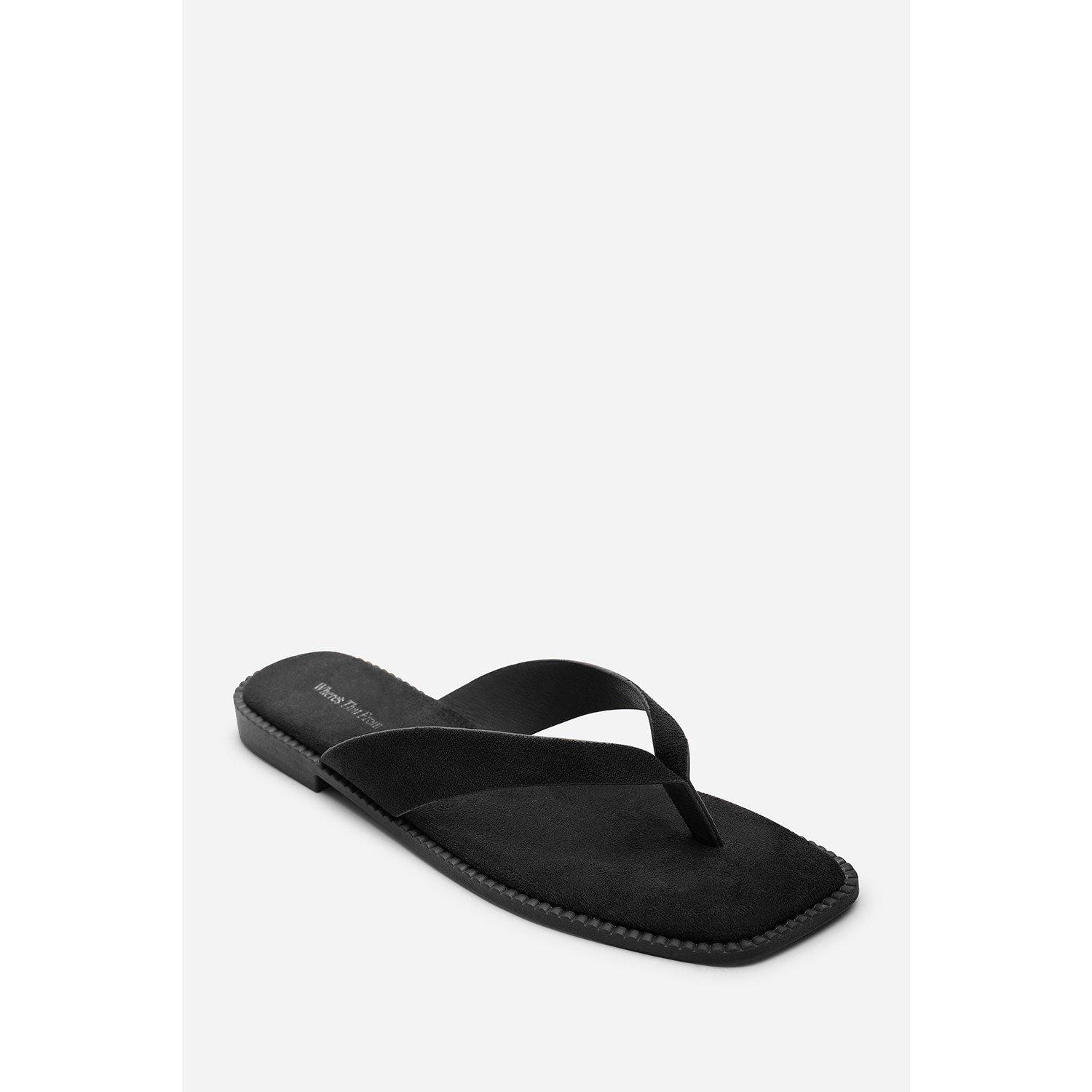 Black - Wheres That From - Lirena Square Toe Black Suede Flip Flop Sandal - 4