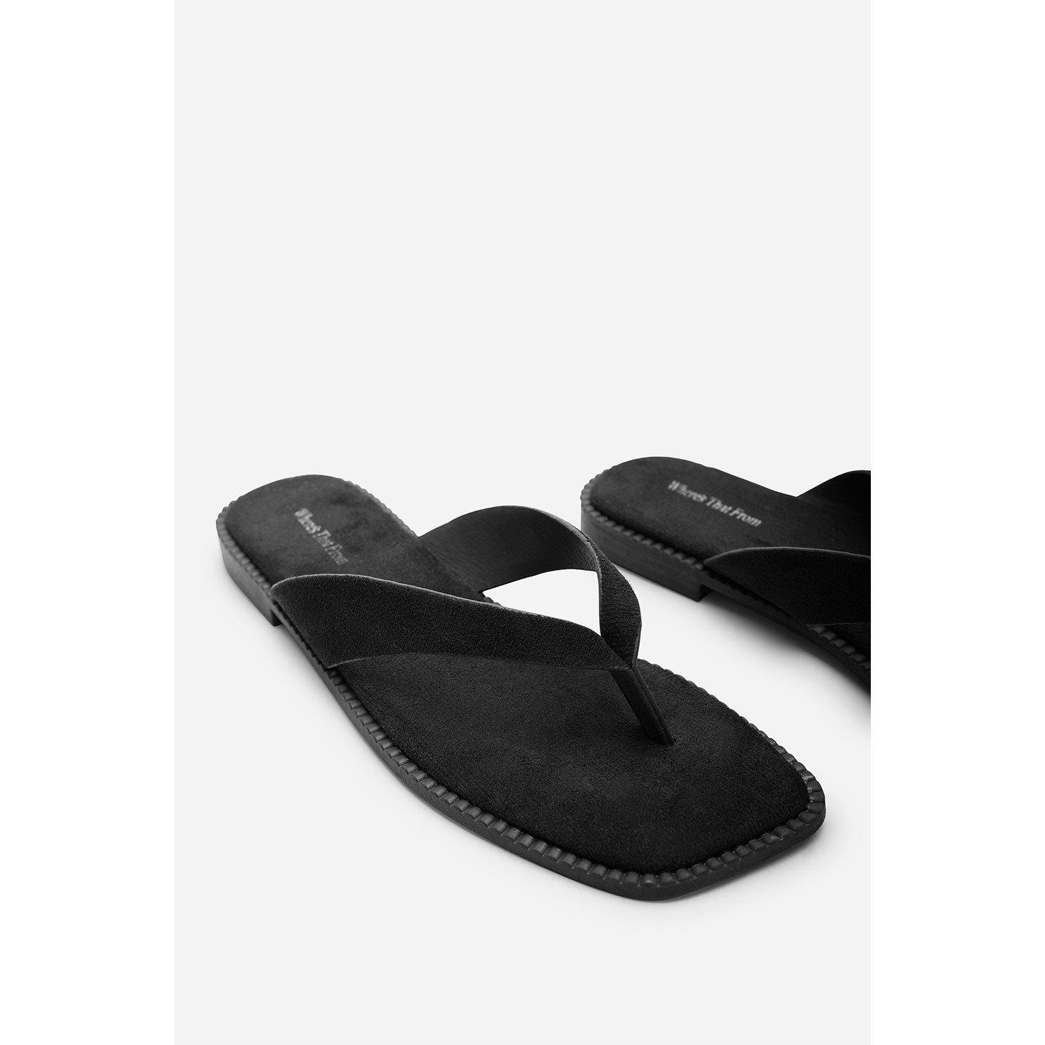 Black - Wheres That From - Lirena Square Toe Black Suede Flip Flop Sandal - 6