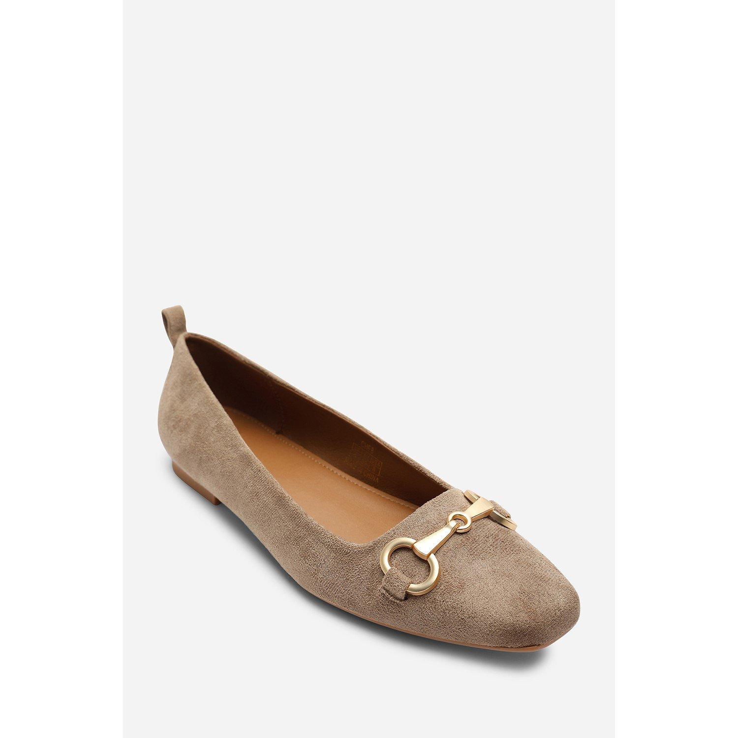 Camel - Wheres That From - Lauren Suede Ballet Flats With Front Buckle Detai - 2