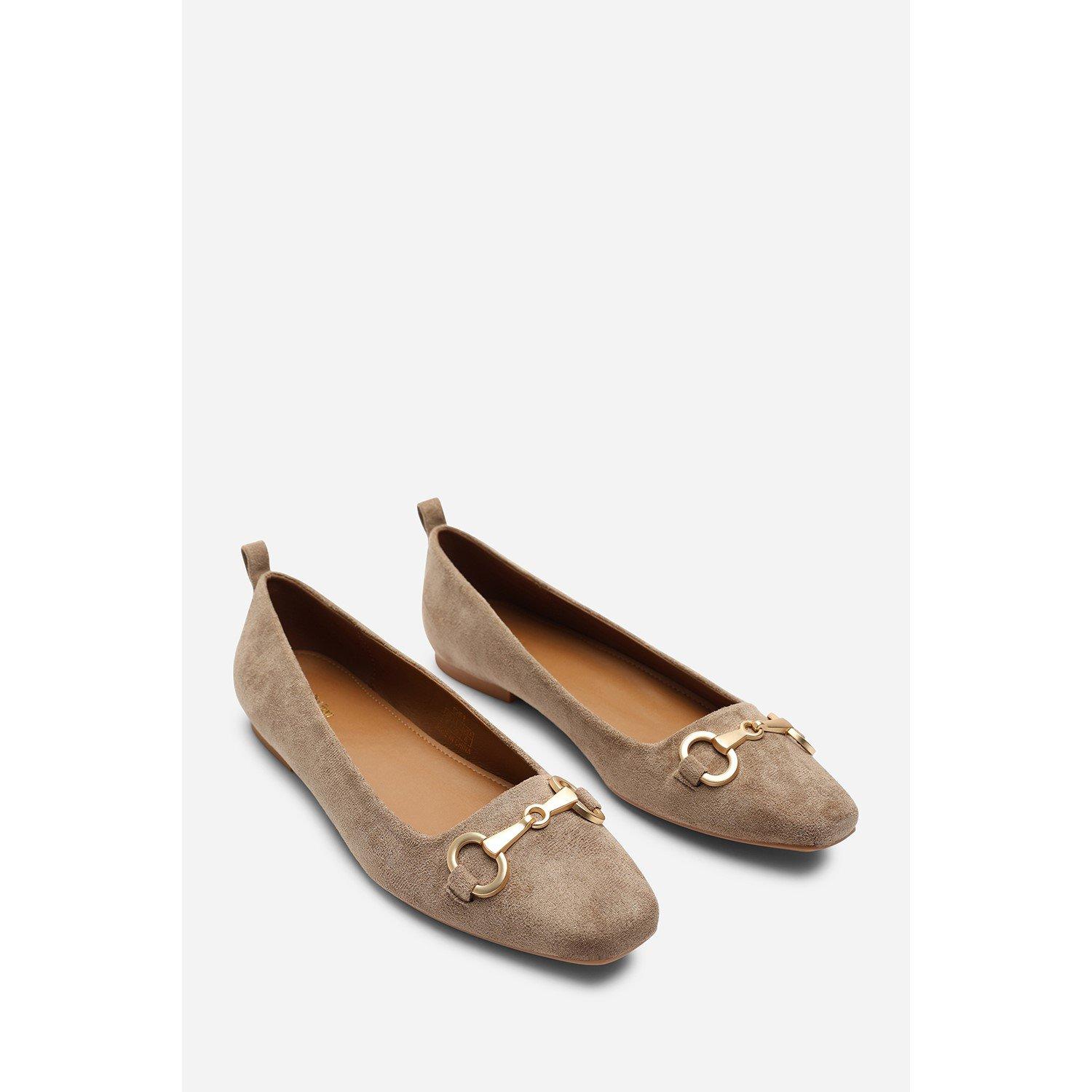 Camel - Wheres That From - Lauren Suede Ballet Flats With Front Buckle Detai - 3