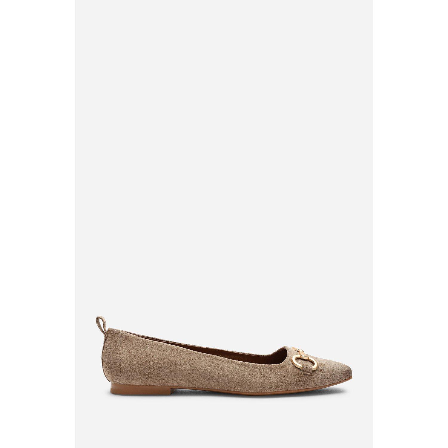 Camel - Wheres That From - Lauren Suede Ballet Flats With Front Buckle Detai - 6