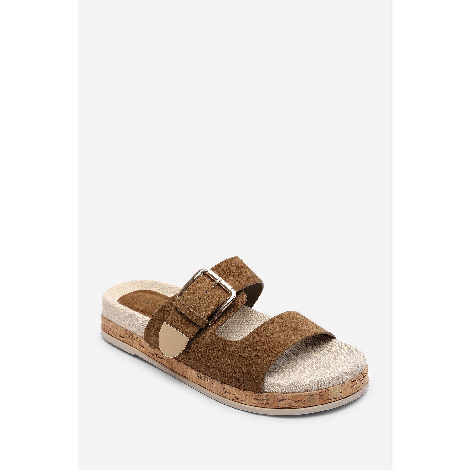 Khaki - Wheres That From - Avenue Large Buckle Footbed Khaki Suede Sandal - 3
