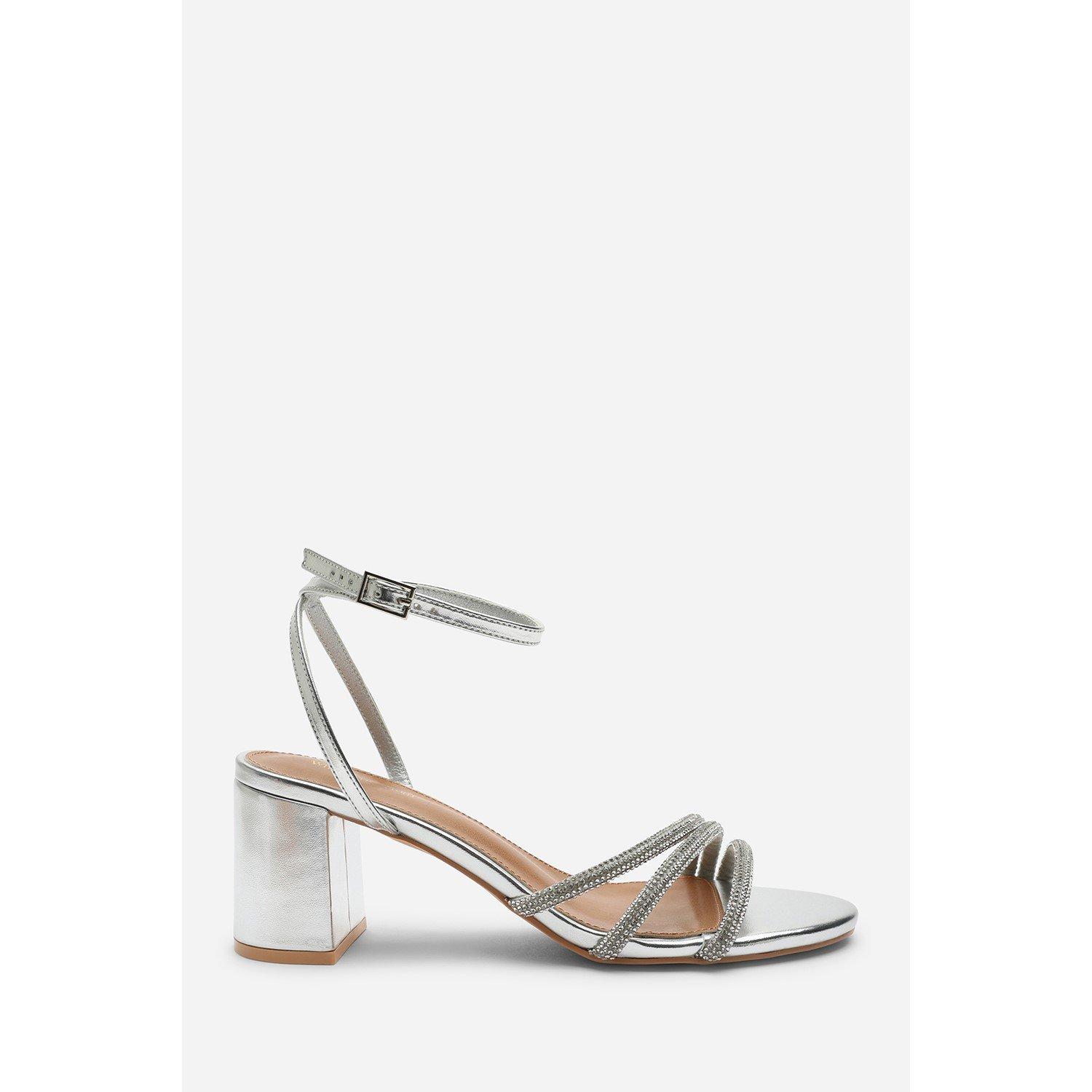 Silver - Wheres That From - Khalani Silver Diamante Strappy Heels - 3