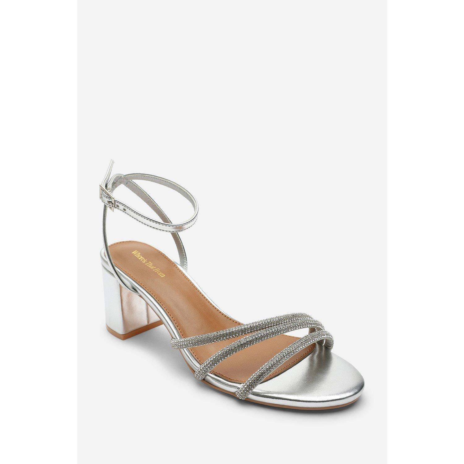 Silver - Wheres That From - Khalani Silver Diamante Strappy Heels - 4