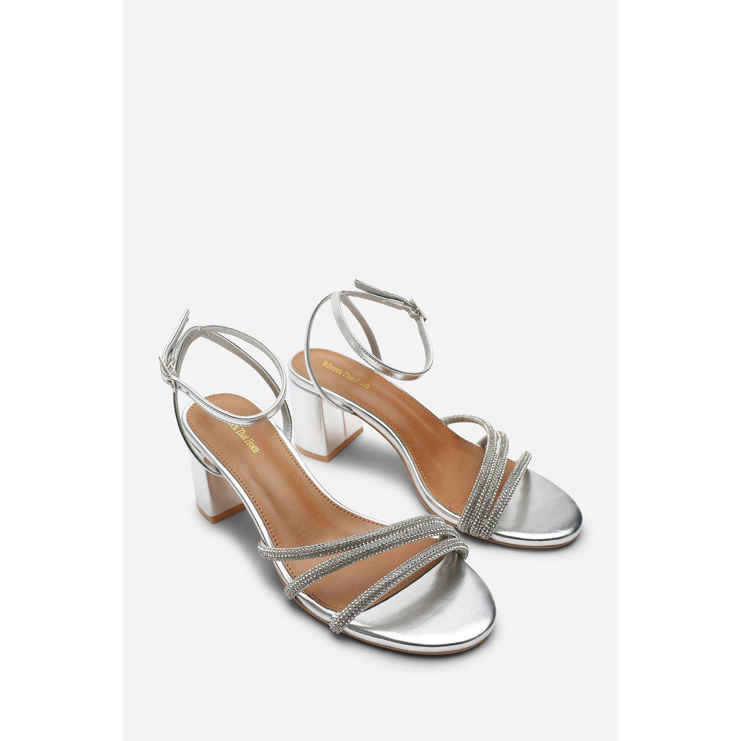 Silver - Wheres That From - Khalani Silver Diamante Strappy Heels - 5