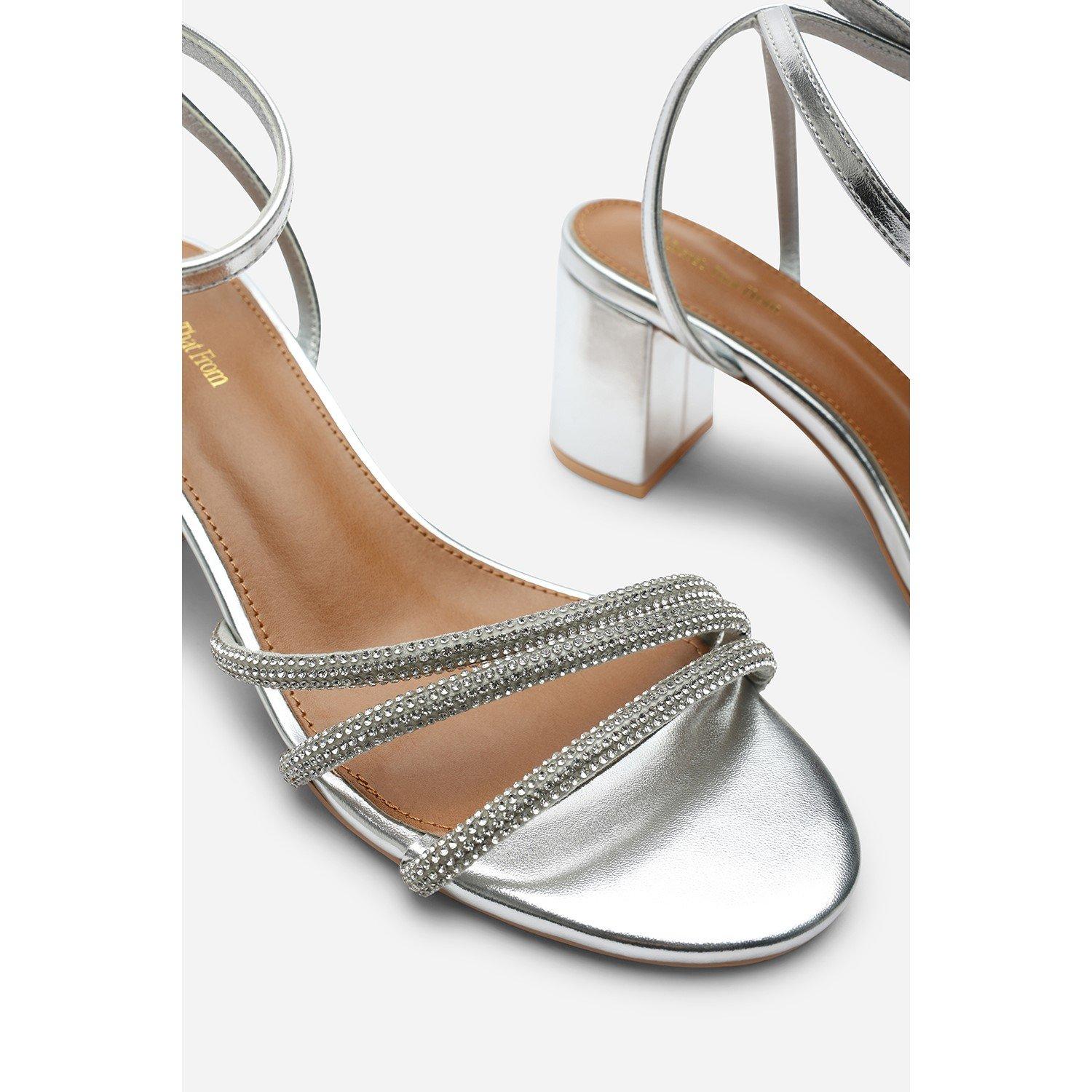 Silver - Wheres That From - Khalani Silver Diamante Strappy Heels - 6
